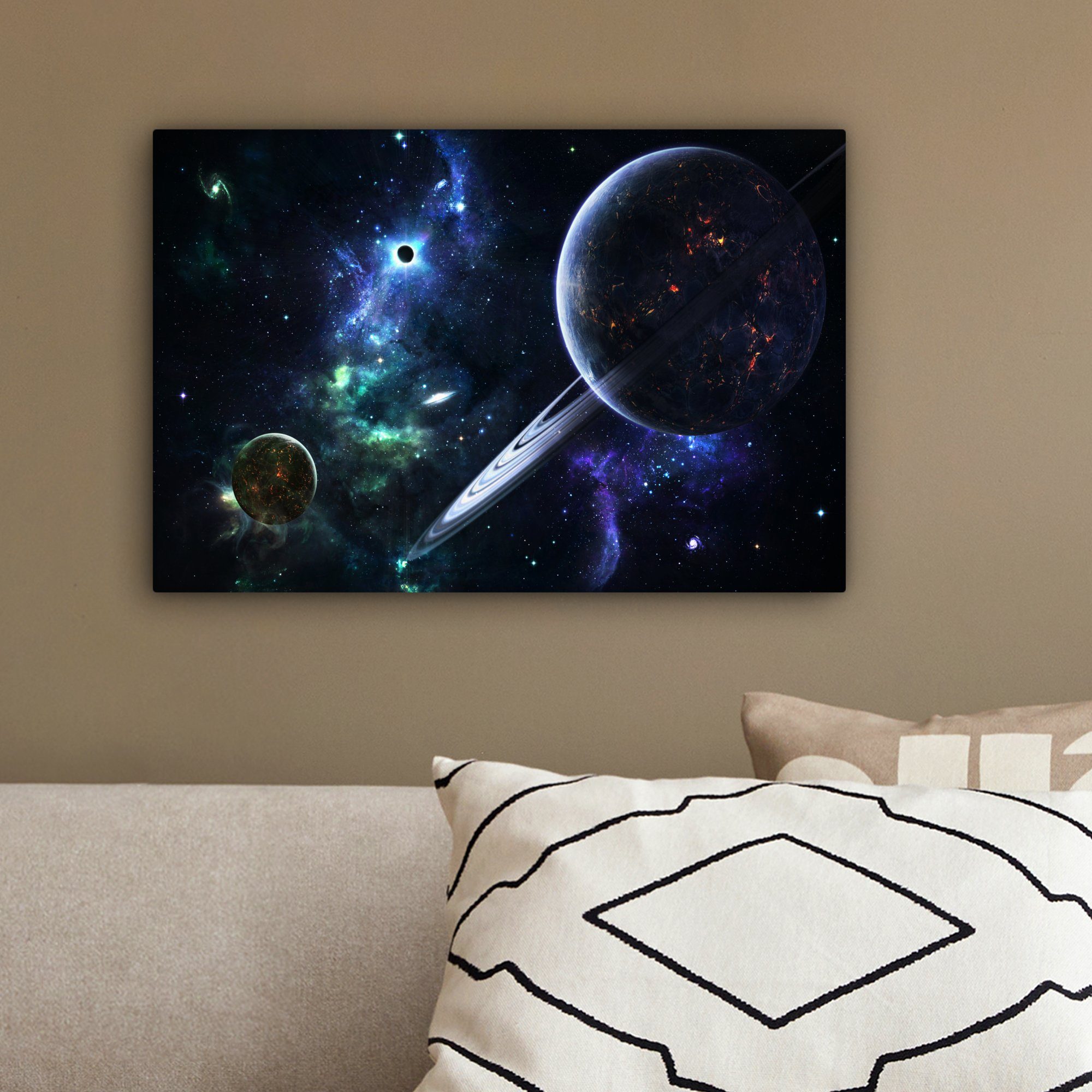 30x20 - Galaxie, Aufhängefertig, cm (1 Planeten Leinwandbilder, OneMillionCanvasses® Wandbild Sterne Leinwandbild St), Wanddeko, -