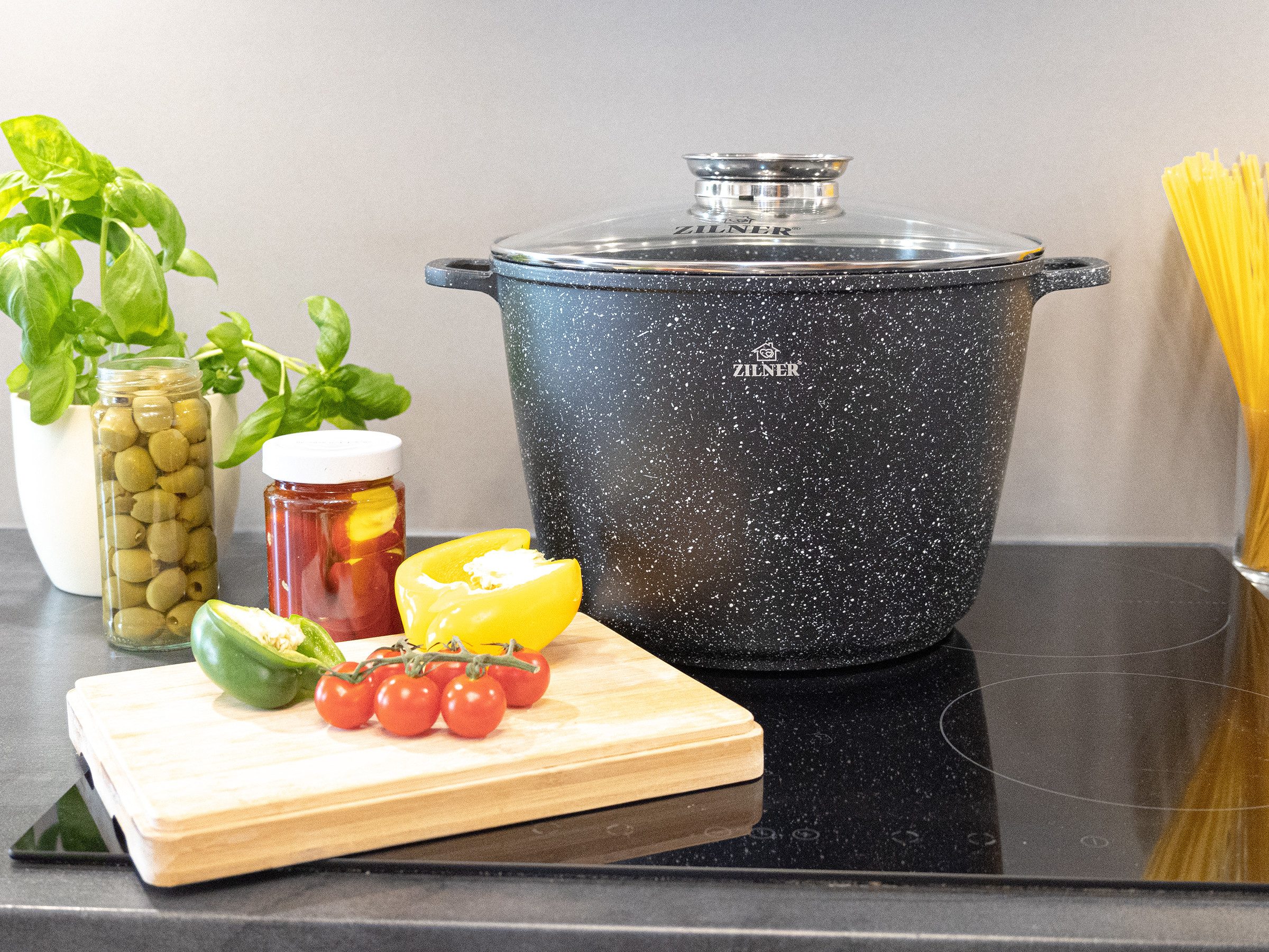 Zilner Topf-Set Schöne graue Töpfe in verschiedenen Größen Pfannen Steinbeschichtung, Aluminiumguss, Aluminium, Keramik, Edelstahl (1.3L / 2.3L / 2.4L / 3.4L /  – Bild 4 von 5
