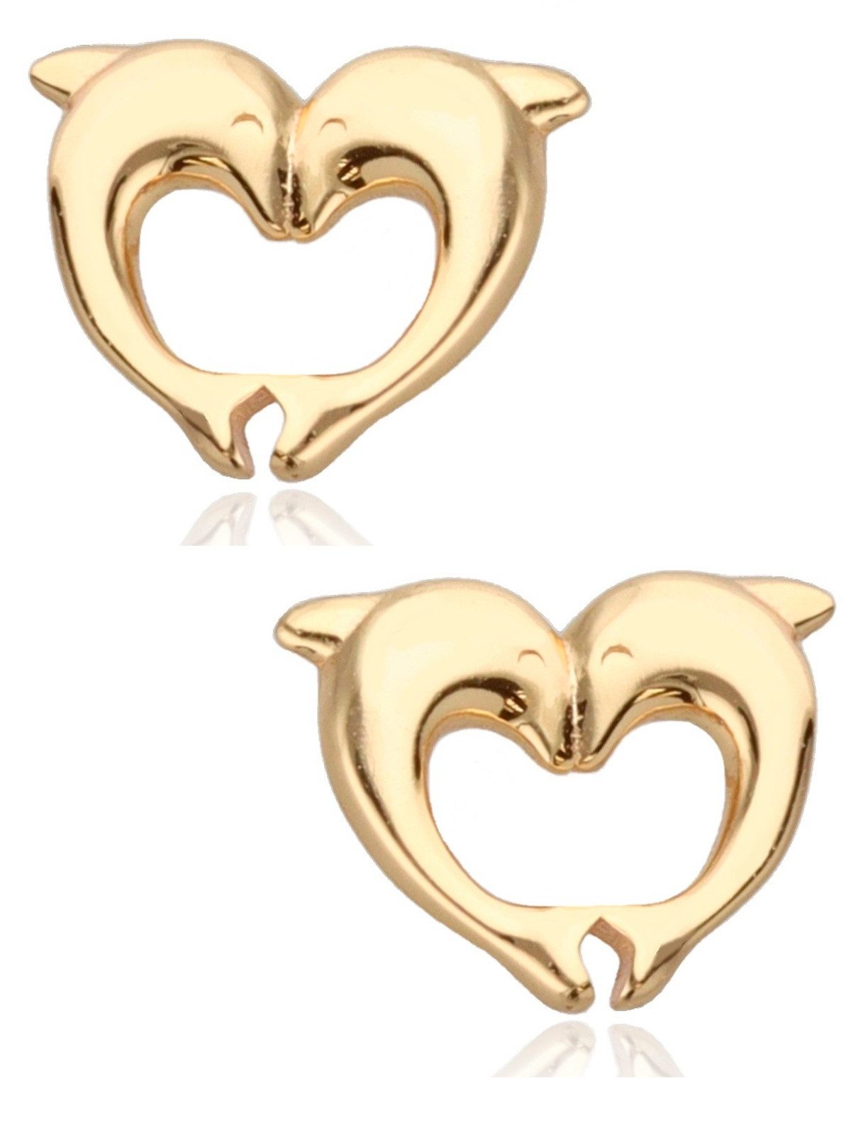 Goldene Hufeisen Paar Ohrstecker Gold Ohrringe Charmante Delfine Herz Ohrstecker, 925 Sterling Silber, Hypoallergen