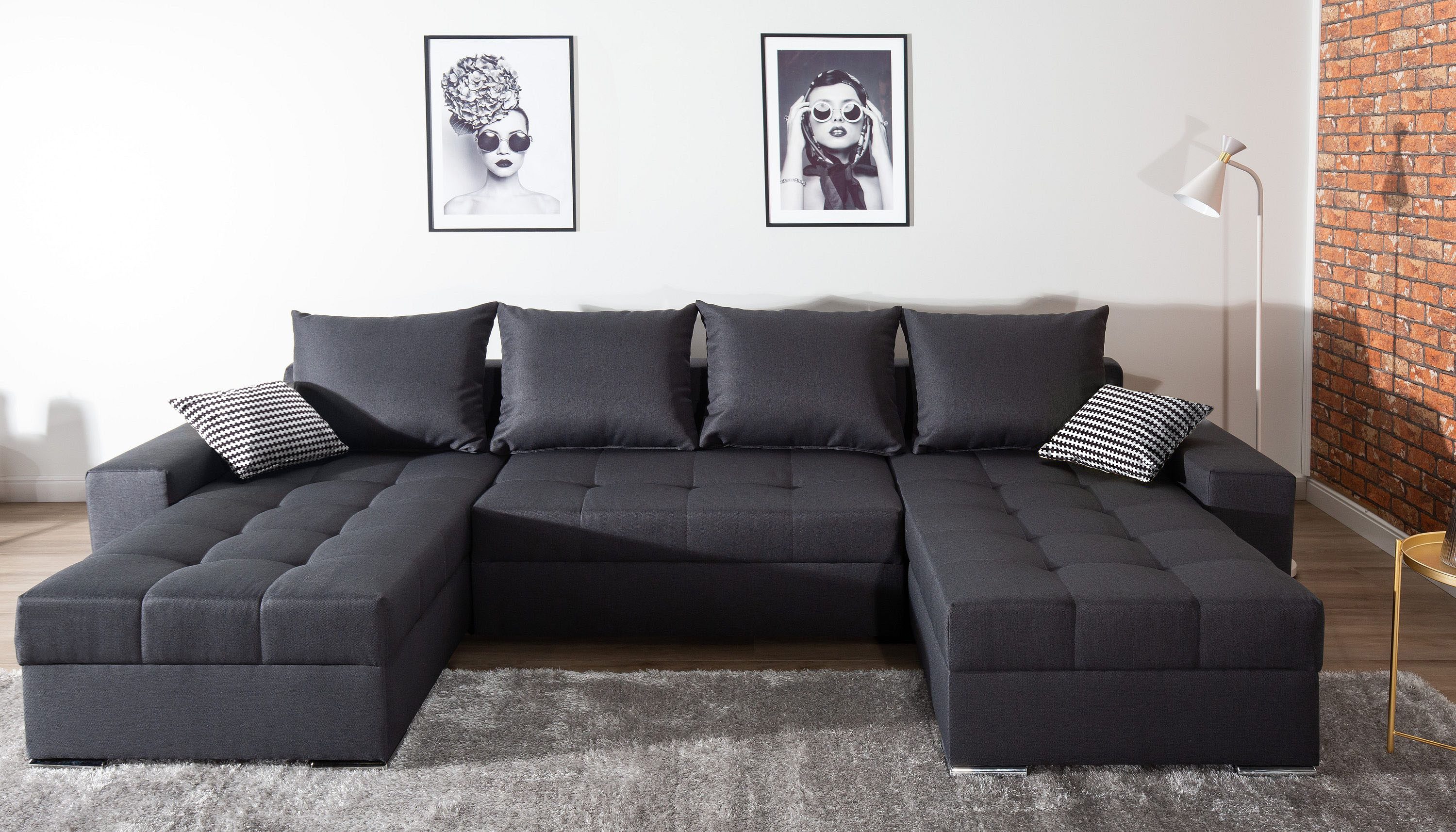 COLLECTION AB Wohnlandschaft Josy XL U-Form, Breite: 313 cm, mit Bettfunktion, Bettkasten & 2 Zierkissen, Federkern