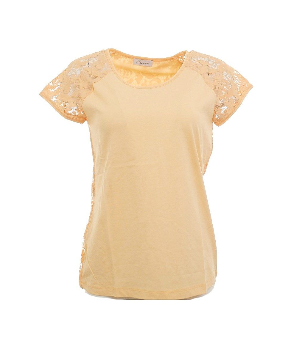 Blusentop Shirt Rückenteil Spitze Kurzarm Bluse Apricot