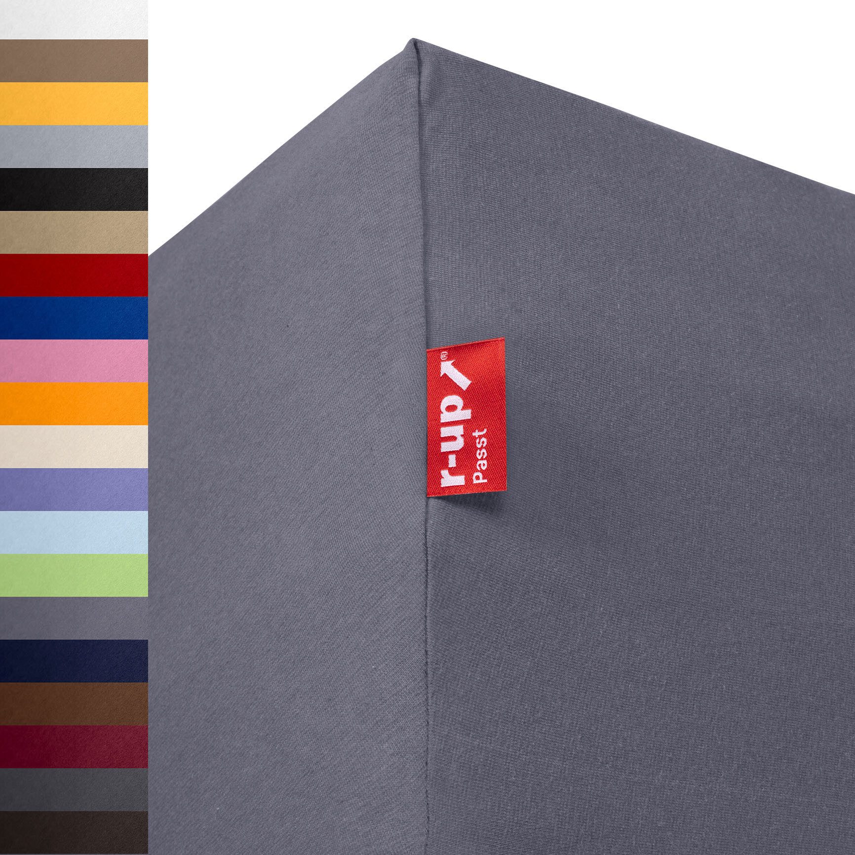 r-up Spannbettlaken Passt 90x200 bis 200x220cm erhältlich! 130 g/m², Baumwolle, Gummizug: fest eingenähtes dauerelastisches Rundumgummi, (1 Stück), (90x200-100x200, 15-35cm Matratzenhöhe, grau)