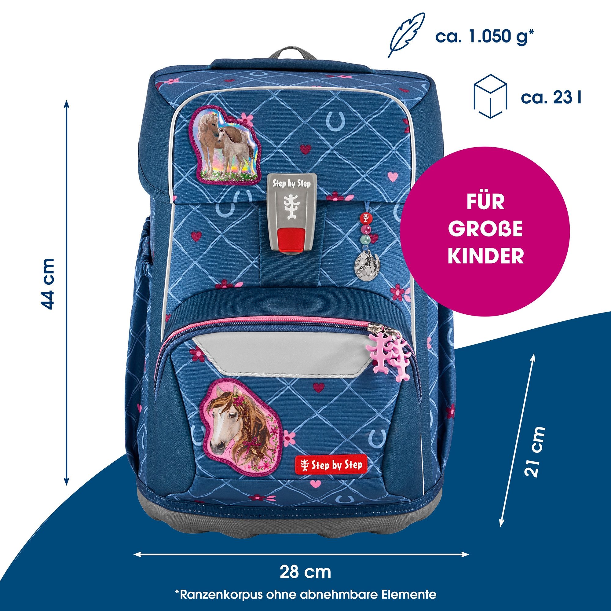 Step by Step Schulranzen GIANT „Horse Lima“, 9-teilig, blau (5-teilig, 9-tlg)