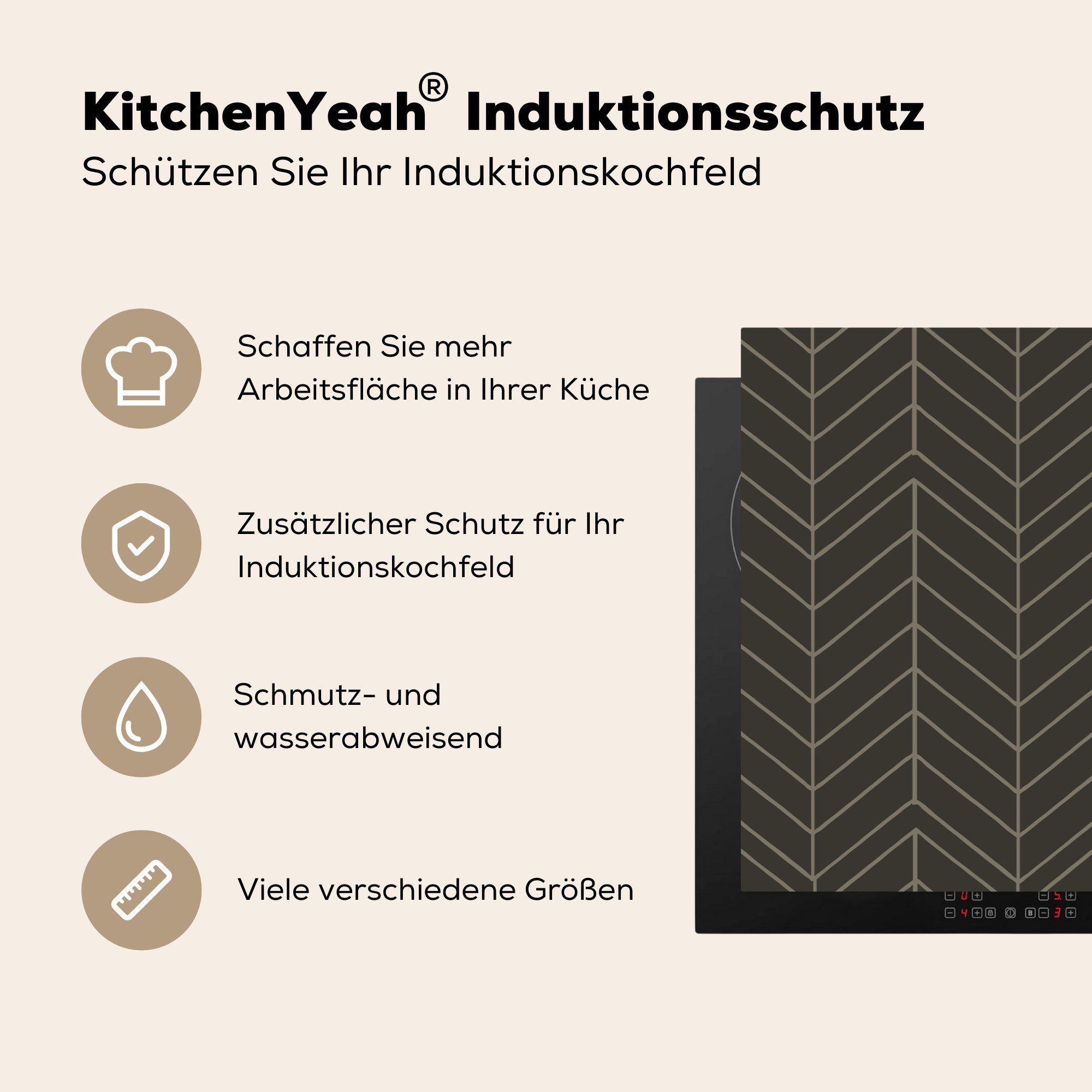 MuchoWow Herdblende-/Abdeckplatte Muster (1 Grau tlg), Luxus, für - Vinyl, Schutz Induktionskochfeld - 81x52 cm, die küche, Ceranfeldabdeckung