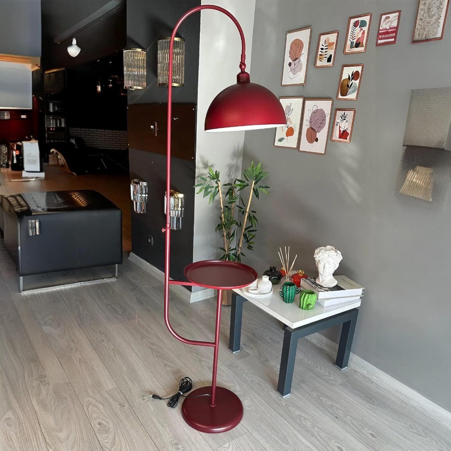 Bamyum Stehlampe Moderne Stehlampe aus Metall mit E27, verstellbarer Lampenschirm, ohne Leuchtmittel, E27, verstellbarer Lampenschirm, Stehluchte mit Ablage