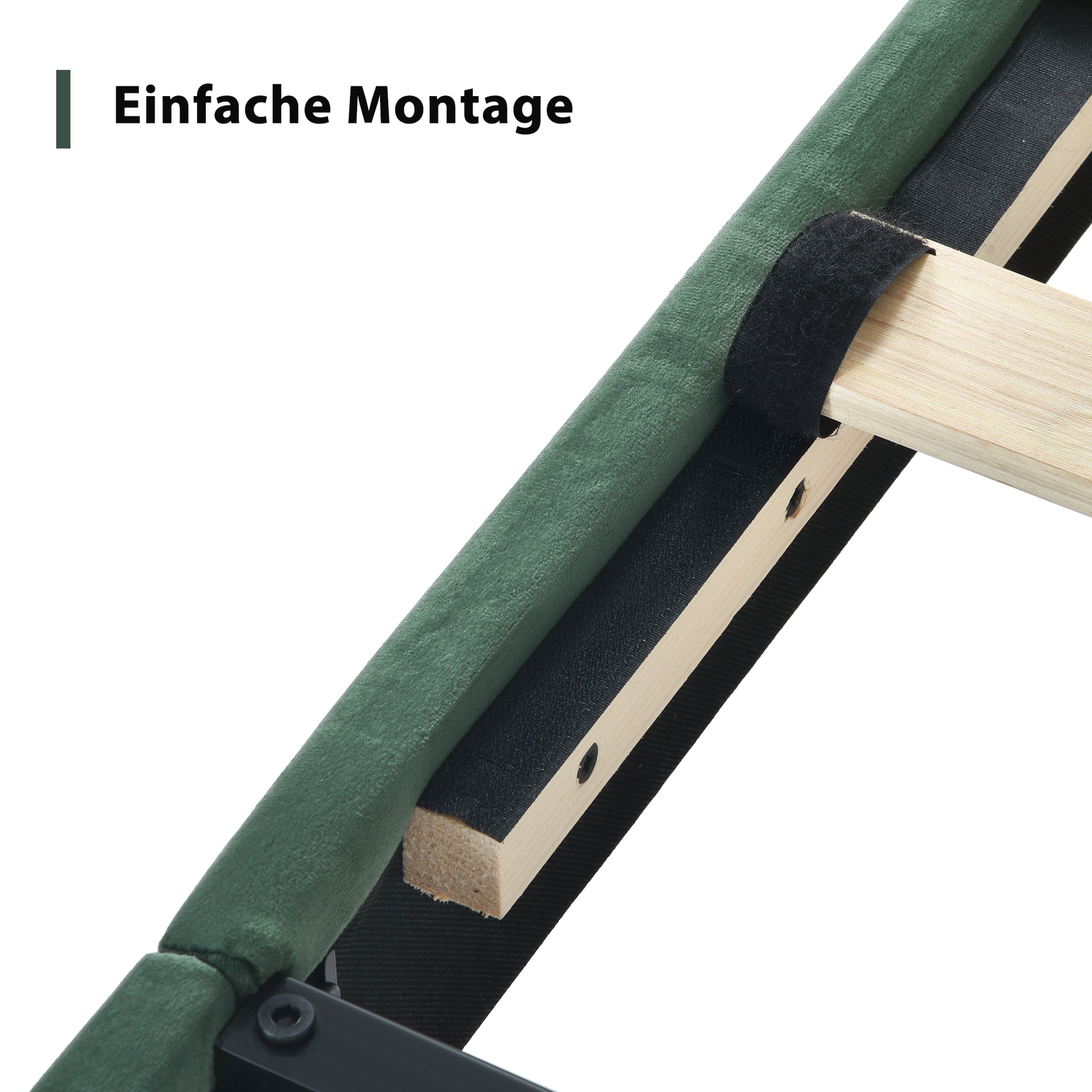 BlingBin Einzelbett Polsterbett Jugendbett (Bettgestell mit Lattenrost & Kopfteil), Textilbezug Samt in Dunkelgrün, 90 x 200 cm