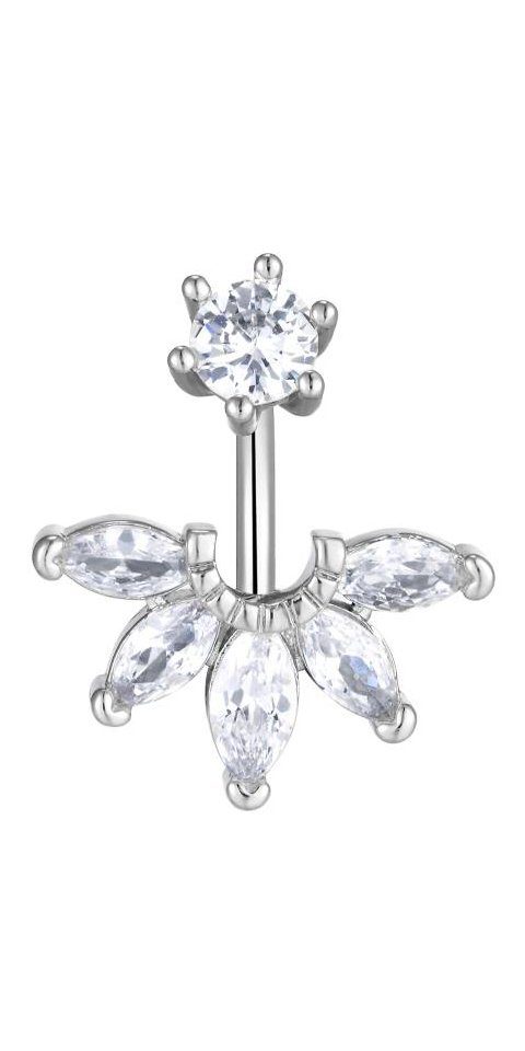 Karisma Bauchnabelpiercing Edelstahl 316L Double Jewelled Halbe Blume Zirkonia HB358