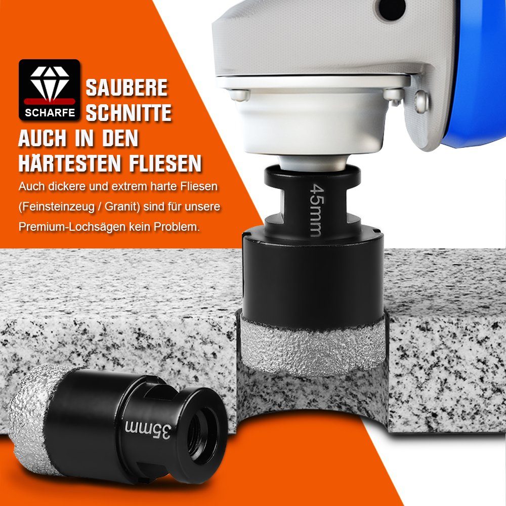 XERSEK Lochsäge Diamant Bohrkrone Fliesenbohrer Diamantbohrer, Hohlbohrer Kernbohrer Trennscheibe Lochsäge Satz Winkelschleifer, 11-tlg., 6,8,10,12,20,35,45,50, – Bild 5 von 5
