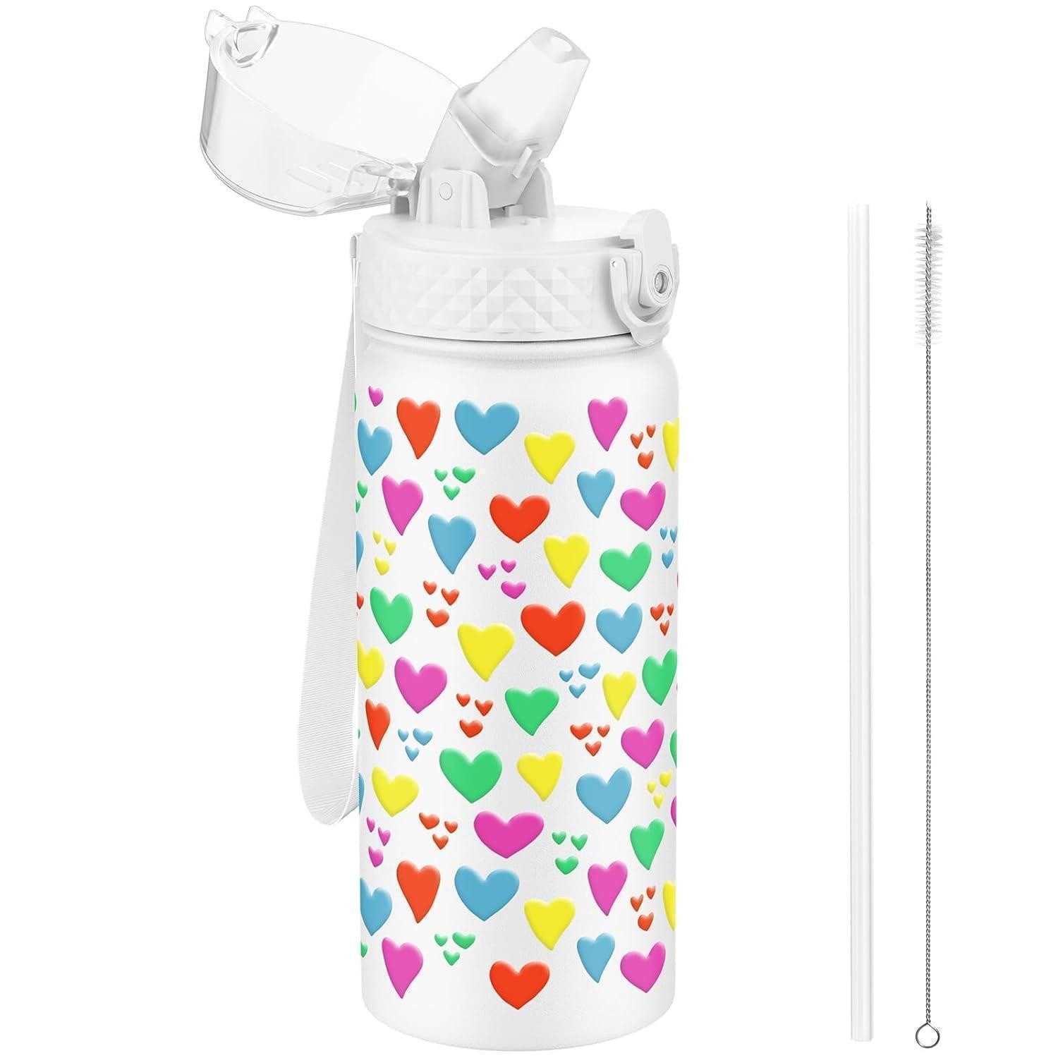 LuxusKollektion Trinkflasche Trinkflasche Kinder 550ml Edelstahl Strohhalm Weißes Herz 550ml 18oz