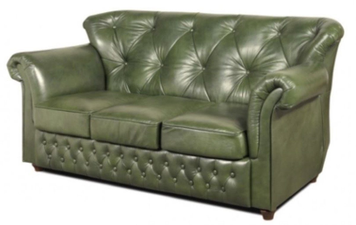 - Luxus H. in mit x Padrino Casa Chesterfield 80 Qualität Echtleder dunkelbraunen 200 cm Chesterfield-Sofa grün Füßen 3er 85 x Sofa