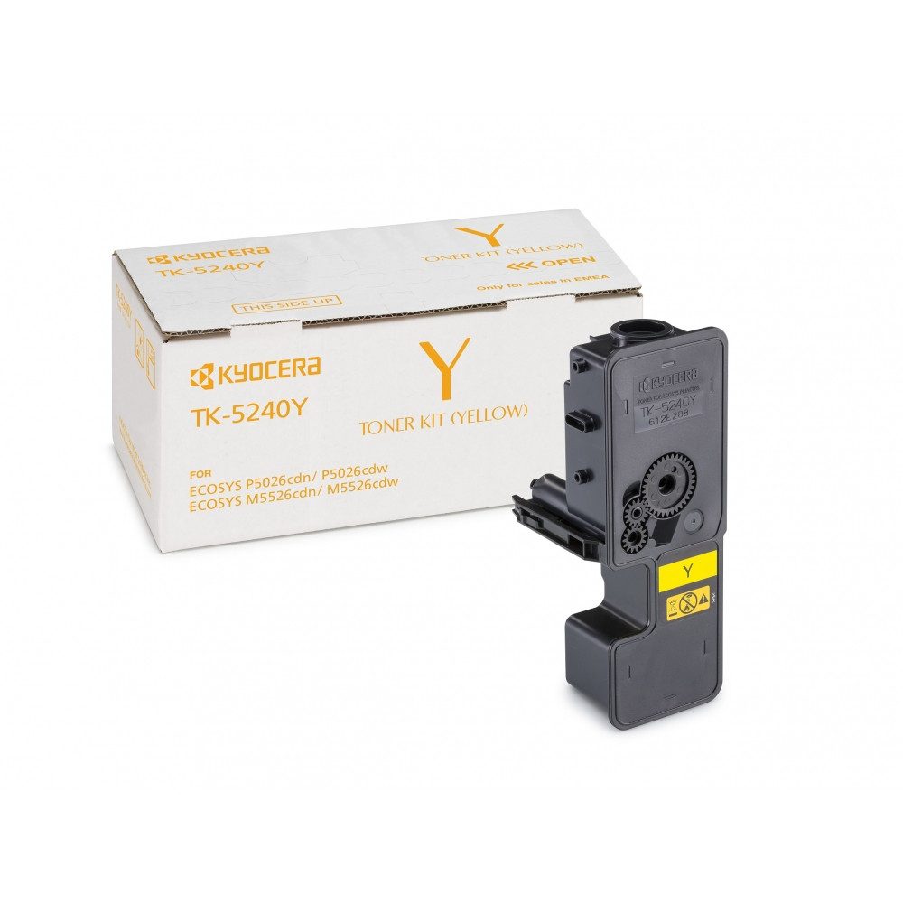 Kyocera Tonerpatrone Kyocera TK-5240Y Gelb Toner für ECOSYS M 5526, (Toner, Toner Gelb für ca. 3.000 Seiten), Original Kyocera Toner, hohe Druckqualität, einfach zu installieren
