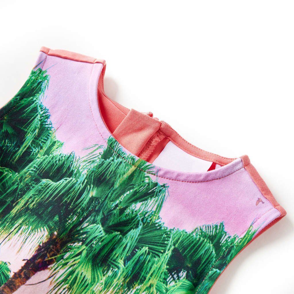 vidaXL A-Linien-Kleid Korallenrosa Landschaft mit Tieren Kurz Tropischer und 128 Kinderkleid