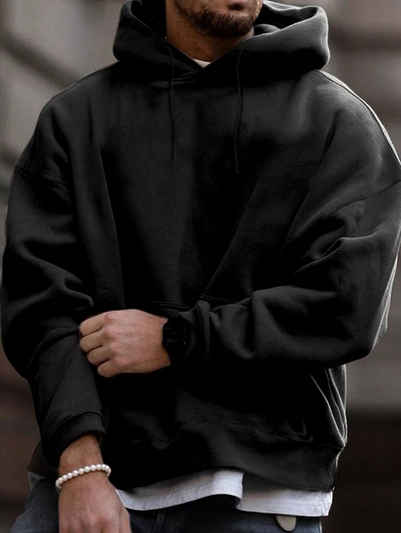 RMK Kapuzenpullover Herren Hoodie Pullover Langarmshirt Oversize mit 2 Taschen in Unifarbe, mit Kapuze