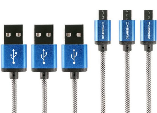 CABBRIX Smartphone-Kabel, Micro-USB, Micro-USB (300 cm), Micro USB Kabel Blau Nylon 2,4A [3-Pack] 1x1,5m / 1x2m / 1x3m [USB Schnellladekabel] High Speed/Ladekabel