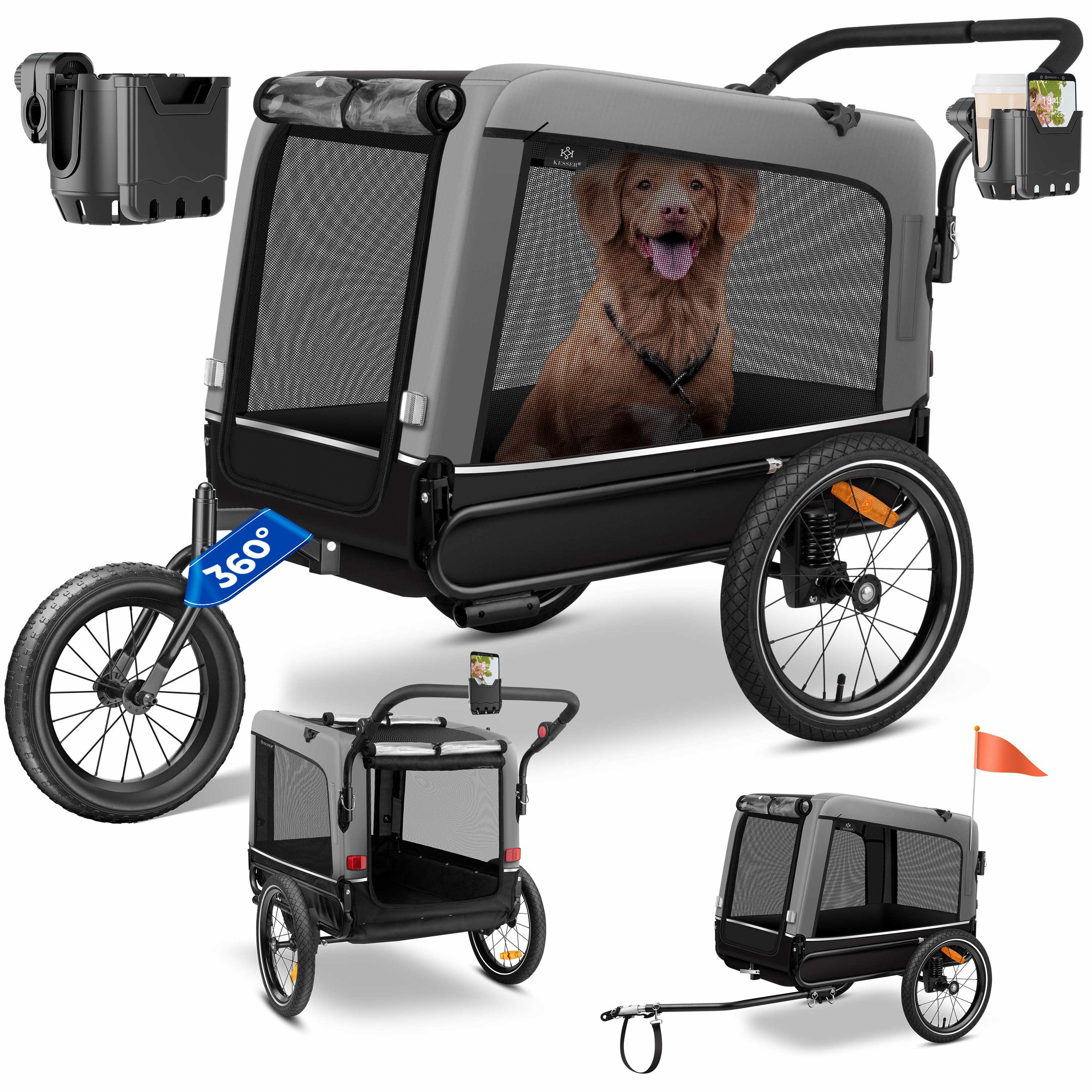 KESSER Fahrradhundeanhänger, Hundeanhänger Boxer 3-in-1 Hundebuggy Jogger Fahrradanhänger