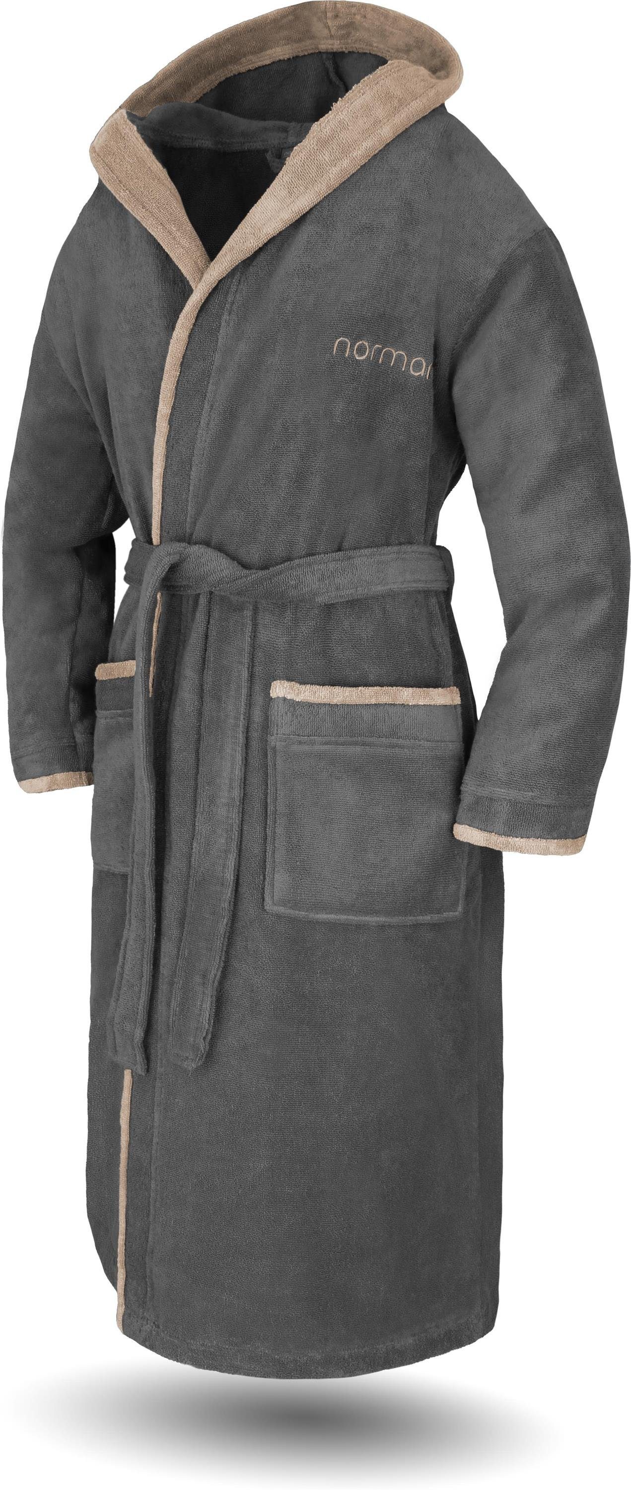 normani Damenbademantel Damen Wellness-Bademantel aus 100% Baumwolle, 122, Baumwolle, Kapuze, Bindegürtel, weicher Baumwoll Saunamantel mit Kapuze