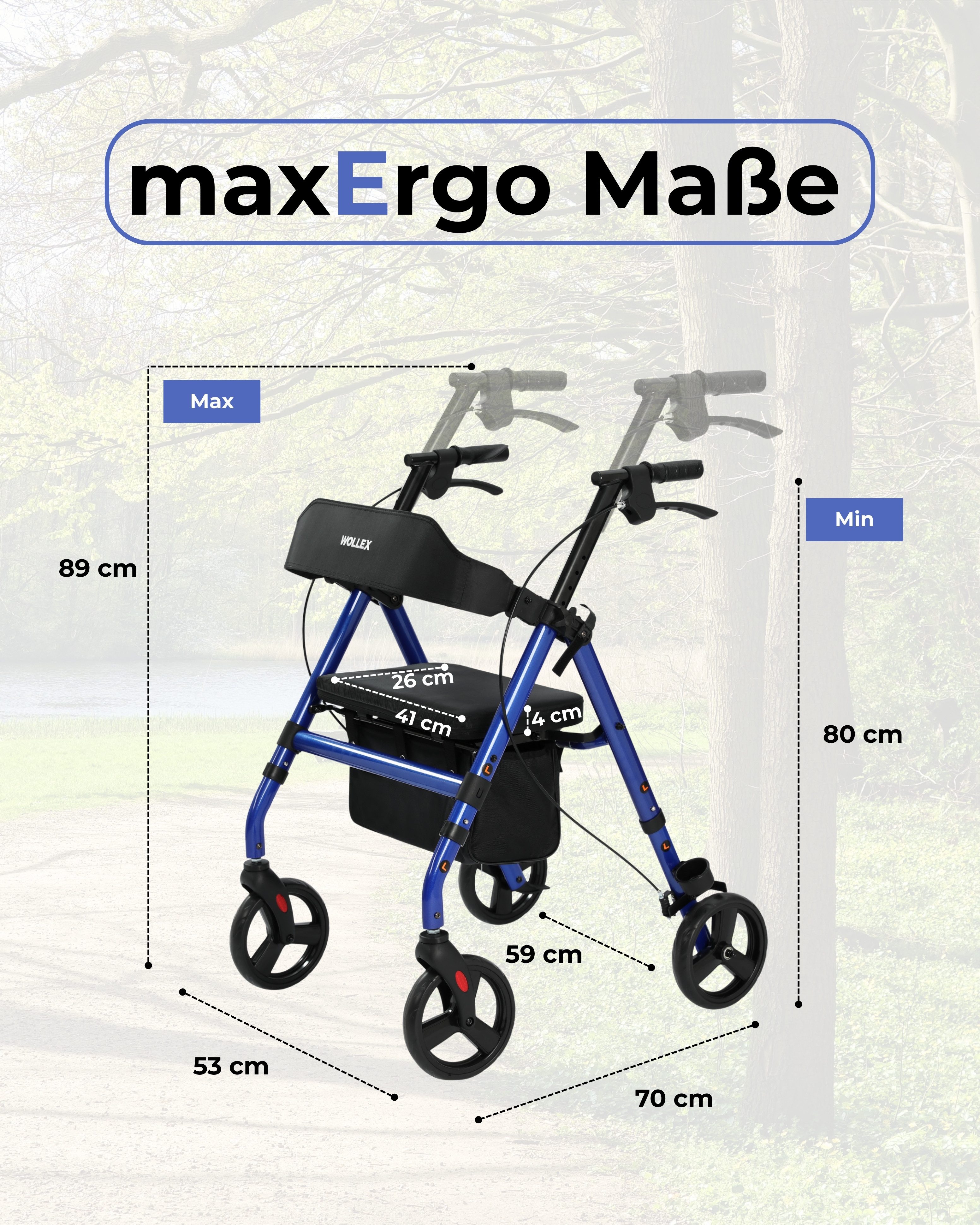 smartEC Rollator maxErgo Rollator Gehhilfe Outdoor Indoor zugelassen als Medizinprodukt