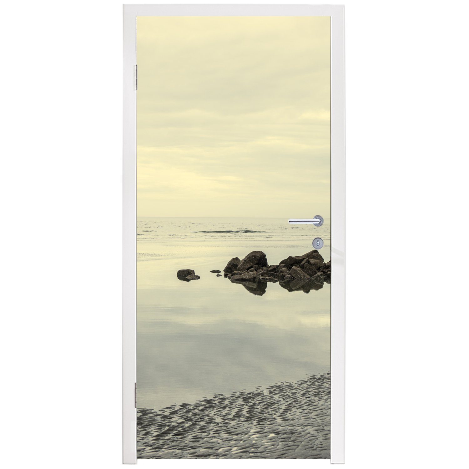 MuchoWow Türtapete Strand St), Türaufkleber, cm 75x205 Stein, - Tür, Fototapete für bedruckt, Meer - (1 Matt