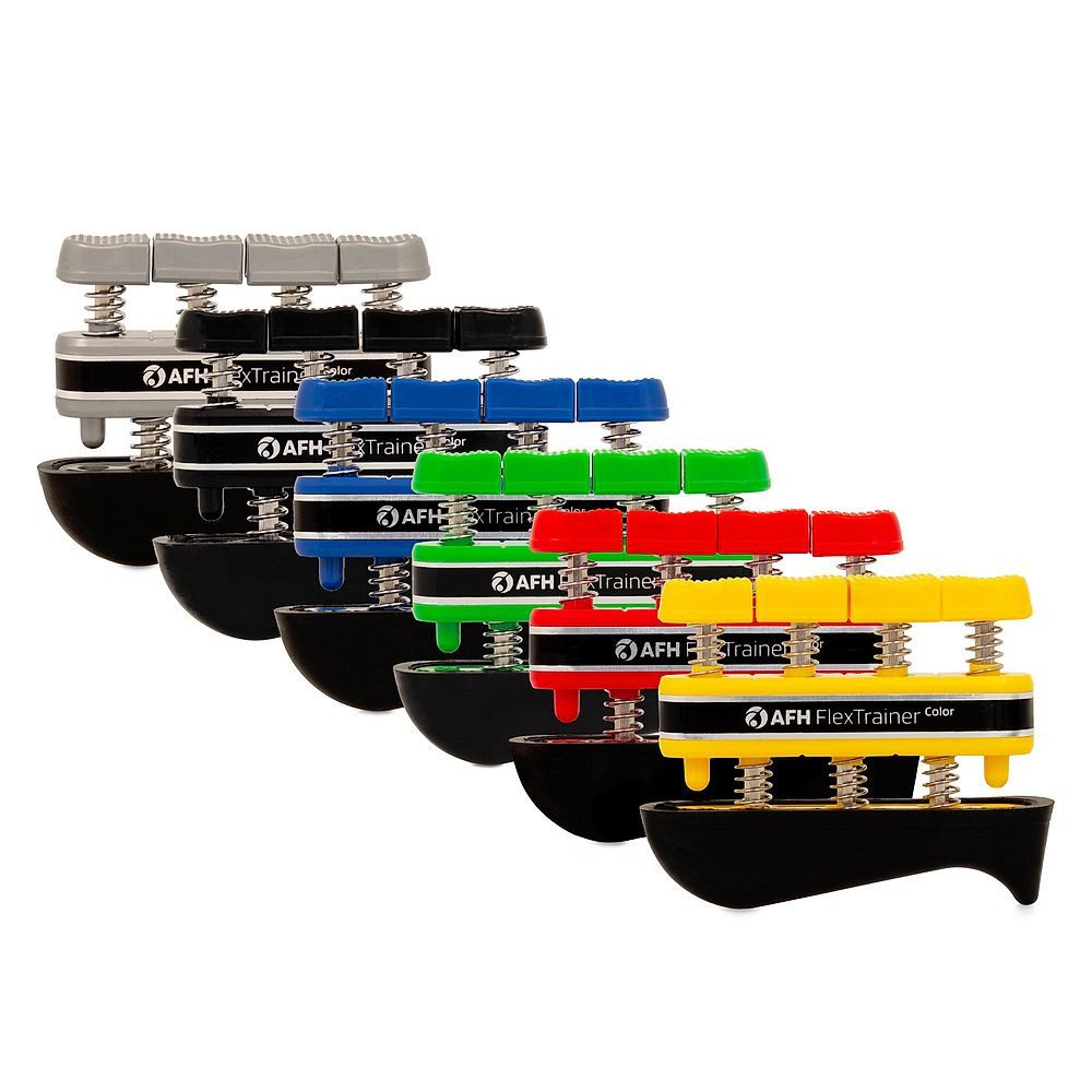 AFH Webshop Handmuskeltrainer Fingertrainer-Set Color mit Aufbewahrungsdisplay, Individuelles Training durch 6 Stärken