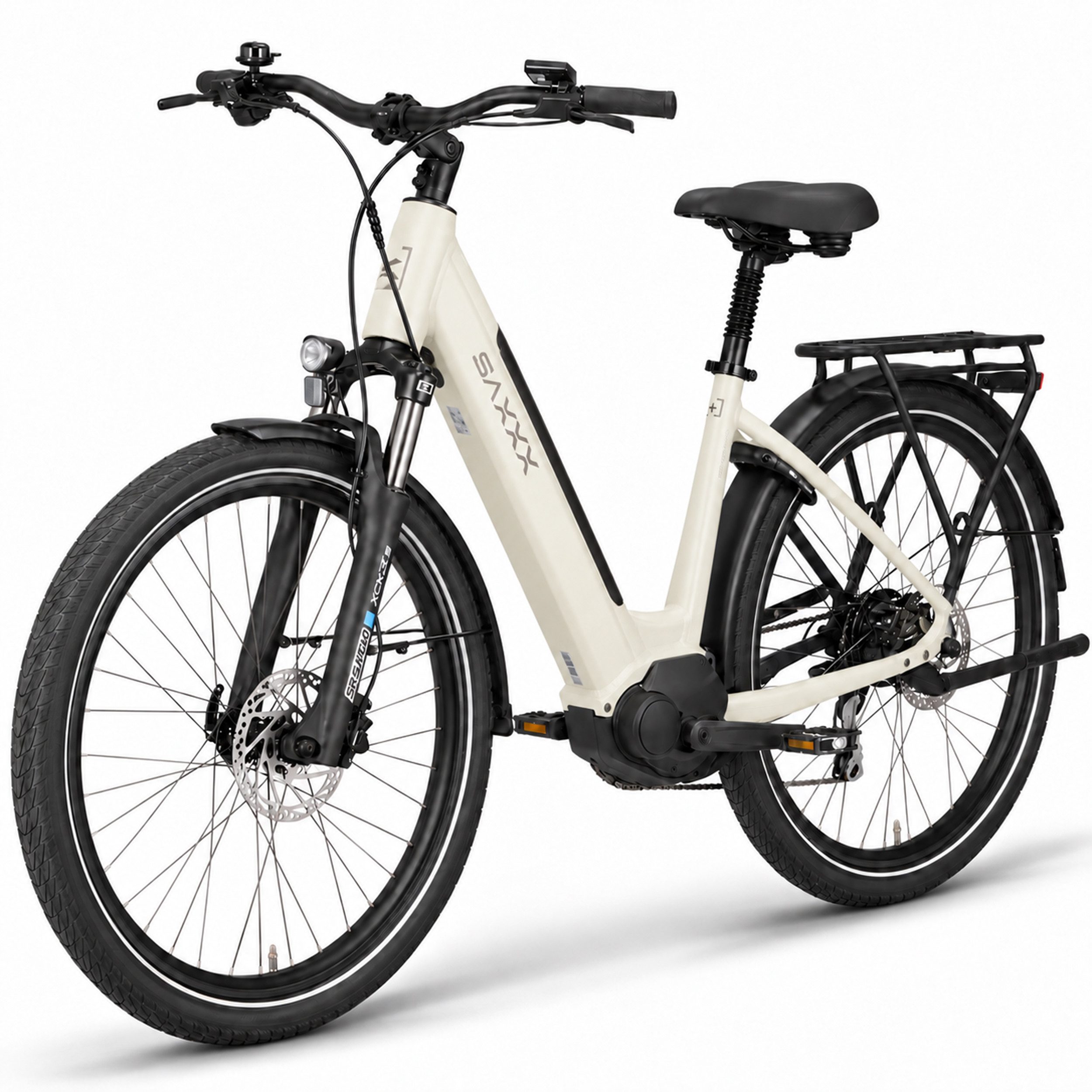 SAXXX E-Bike Damen 28 Zoll Herren, Riemenantrieb, Cityrad, Drehmomentsensor, Federsattelstütze, 7 Gang Shimano Nexus SG-C3001-7D Schaltwerk, Nabenschaltung, Mittelmotor, 468 Wh, (LCD-Farbdisplay, 5 Stufen, Alu-Tiefeinsteiger, hydr. Scheibenbremsen), bis 100km, Synchronriemenantrieb, Elektrofahrrad, 95 % vormontiert