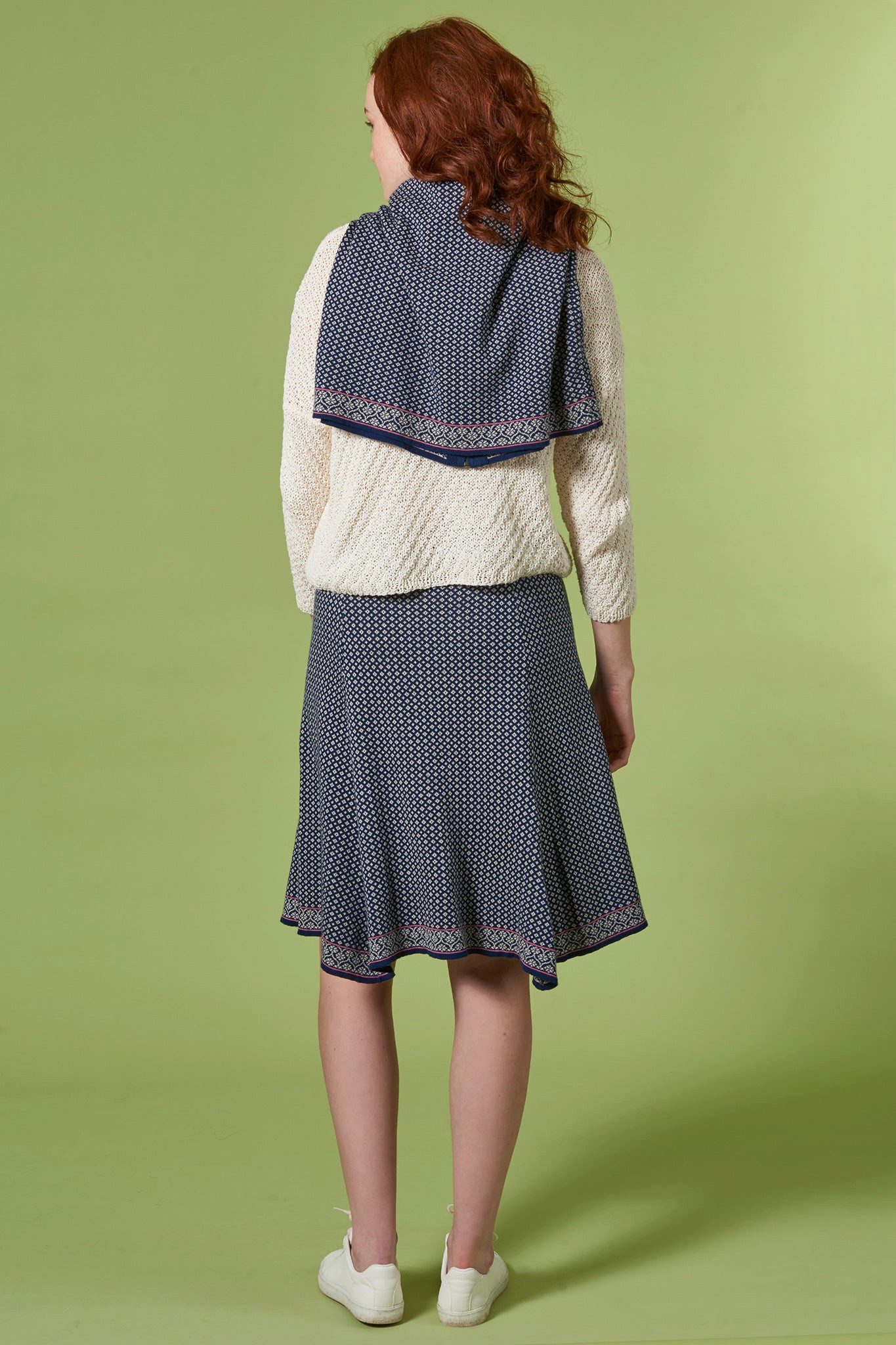 Himalaya Clothing Strickrock Rock Damen mit Jacquard-Diamantmuster - Midi Rock aus Bio-Baumwolle Vielseitiger Damen Rock mit breiter Bordüre