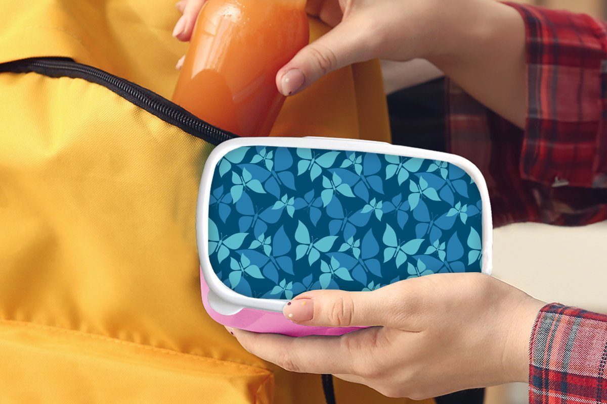 MuchoWow Kunststoff, - - Brotdose Blau, Lunchbox Snackbox, Schmetterlinge Mädchen, rosa Kunststoff (2-tlg), für Muster Erwachsene, Kinder, Brotbox