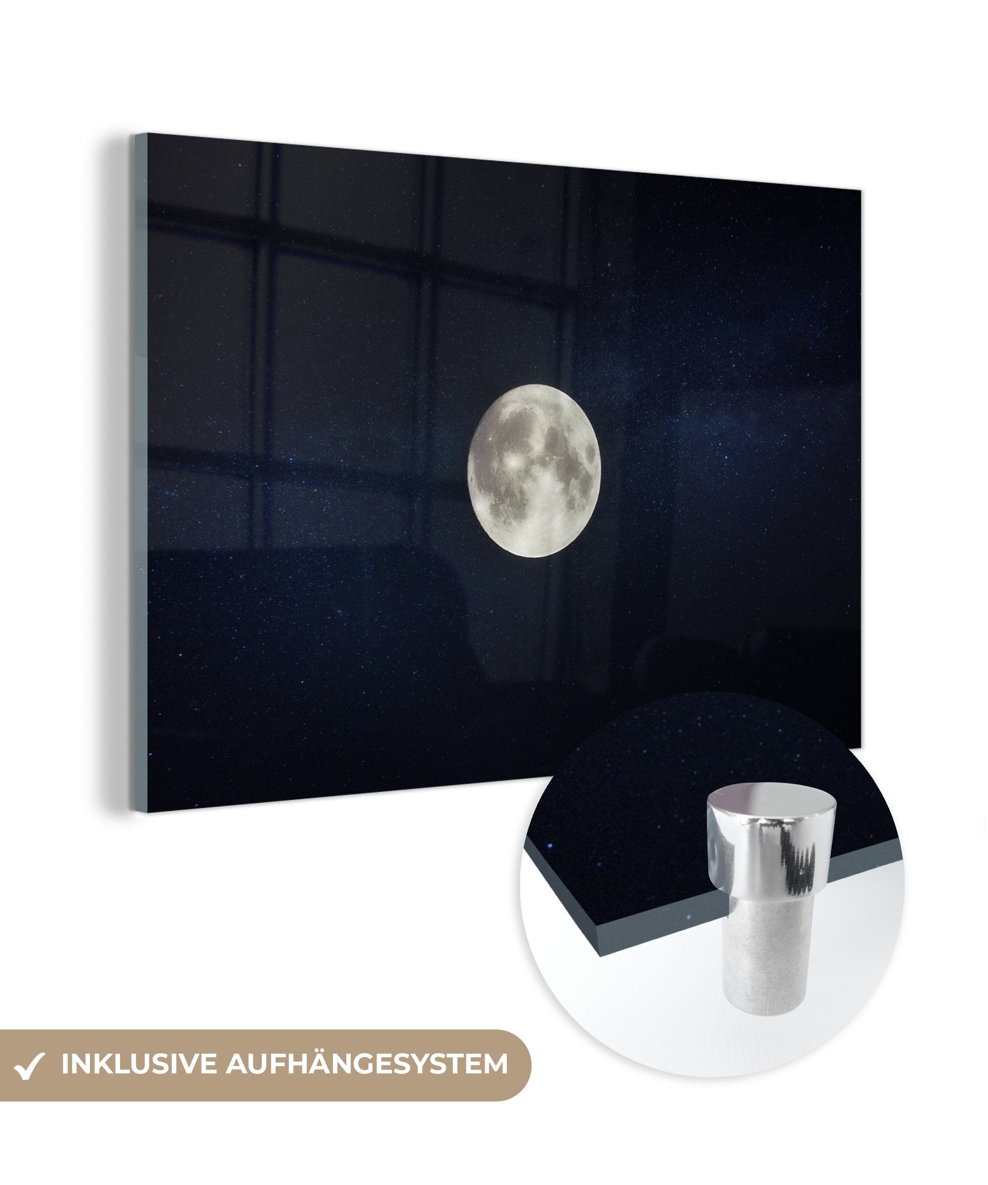 Nacht, St), Schlafzimmer Universum MuchoWow Acrylglasbild & (1 - Mond - Wohnzimmer Acrylglasbilder