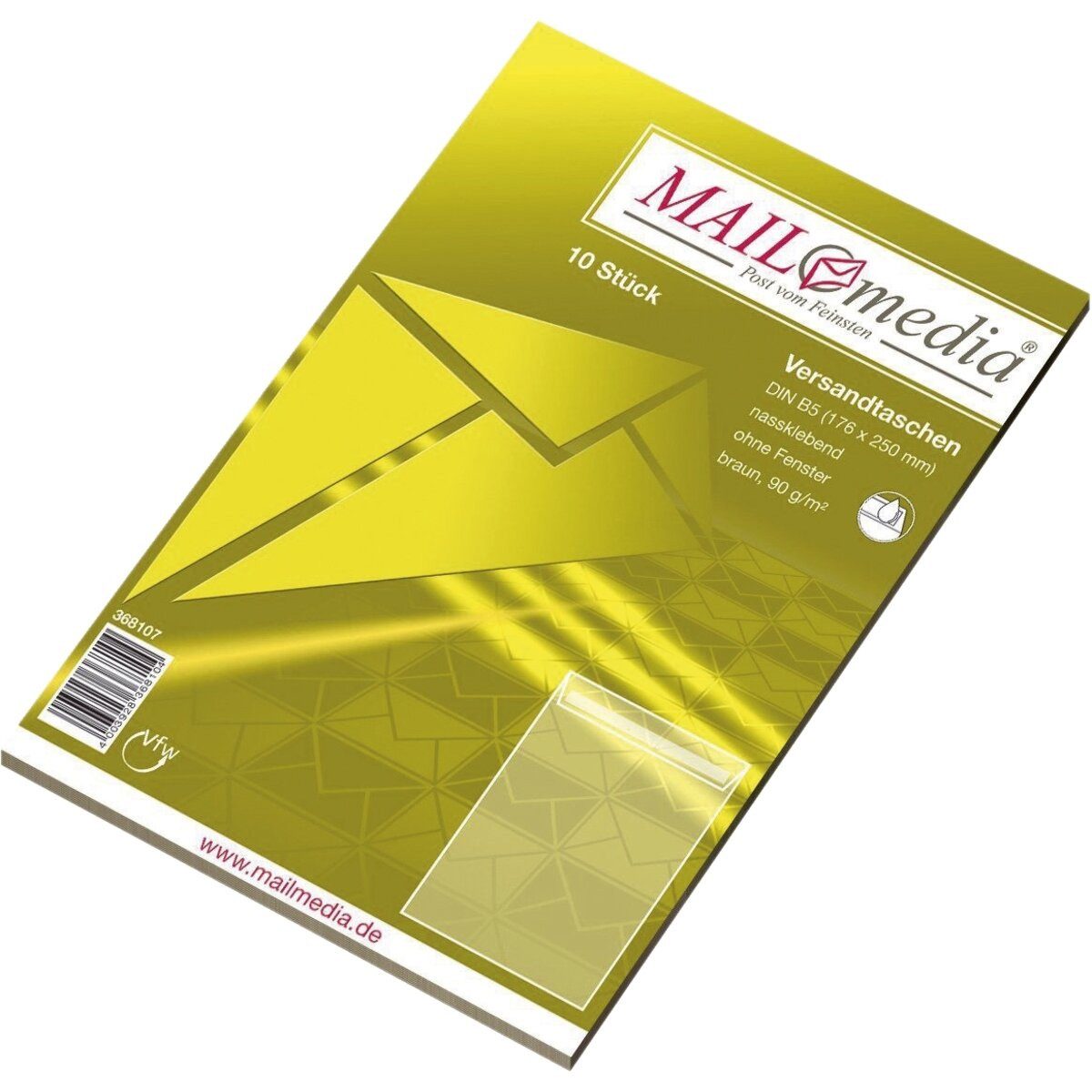 mayer-network GmbH Versandtasche Versandtasche B5 nassklebend ohne Fenster braun 90 g/qm 10 Stück.