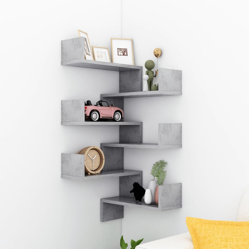 vidaXL Wandregal, Wand-Eckregale 2 Stk. Betongrau günstig online kaufen