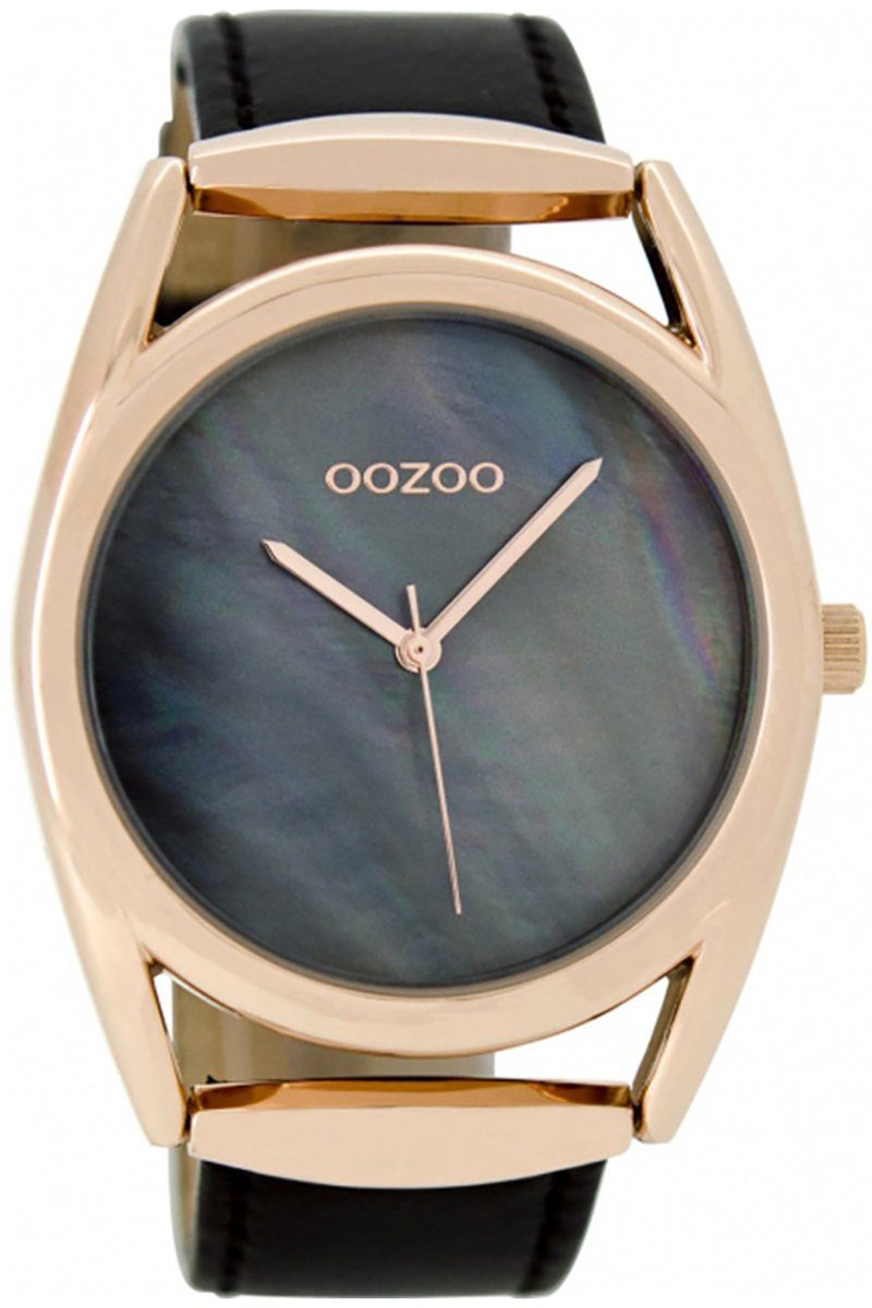 OOZOO Quarzuhr Oozoo Armbanduhr Damen rosegold, (Analoguhr), Damenuhr rund, groß (ca. 42mm) Lederarmband, Fashion-Style