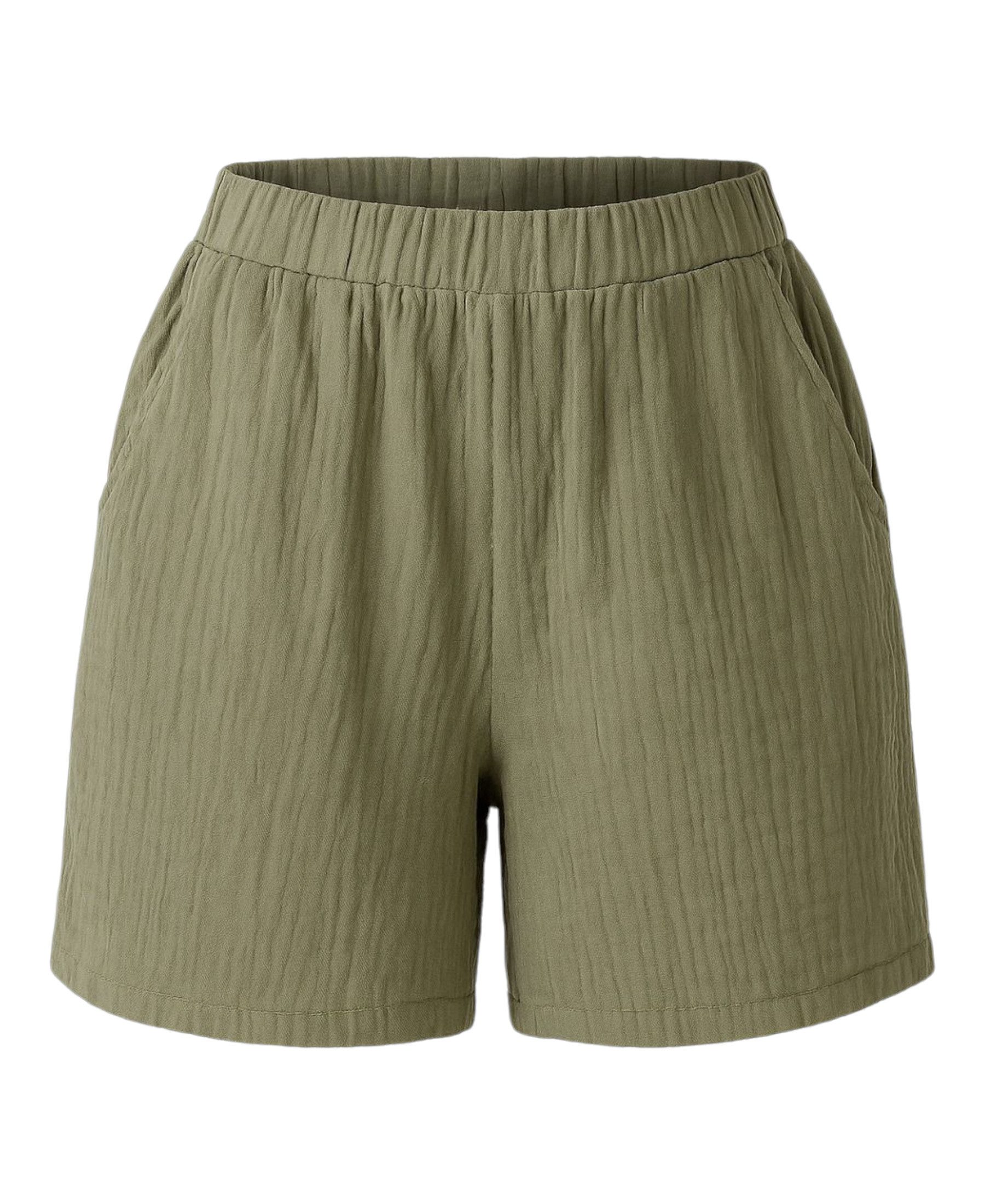 WENOR Shorts Shorts Musselin Sommer-Hose, 100 % Baumwolle, elastischer Bund luftiger Schnitt, mit Komfortbund & Seitentaschen