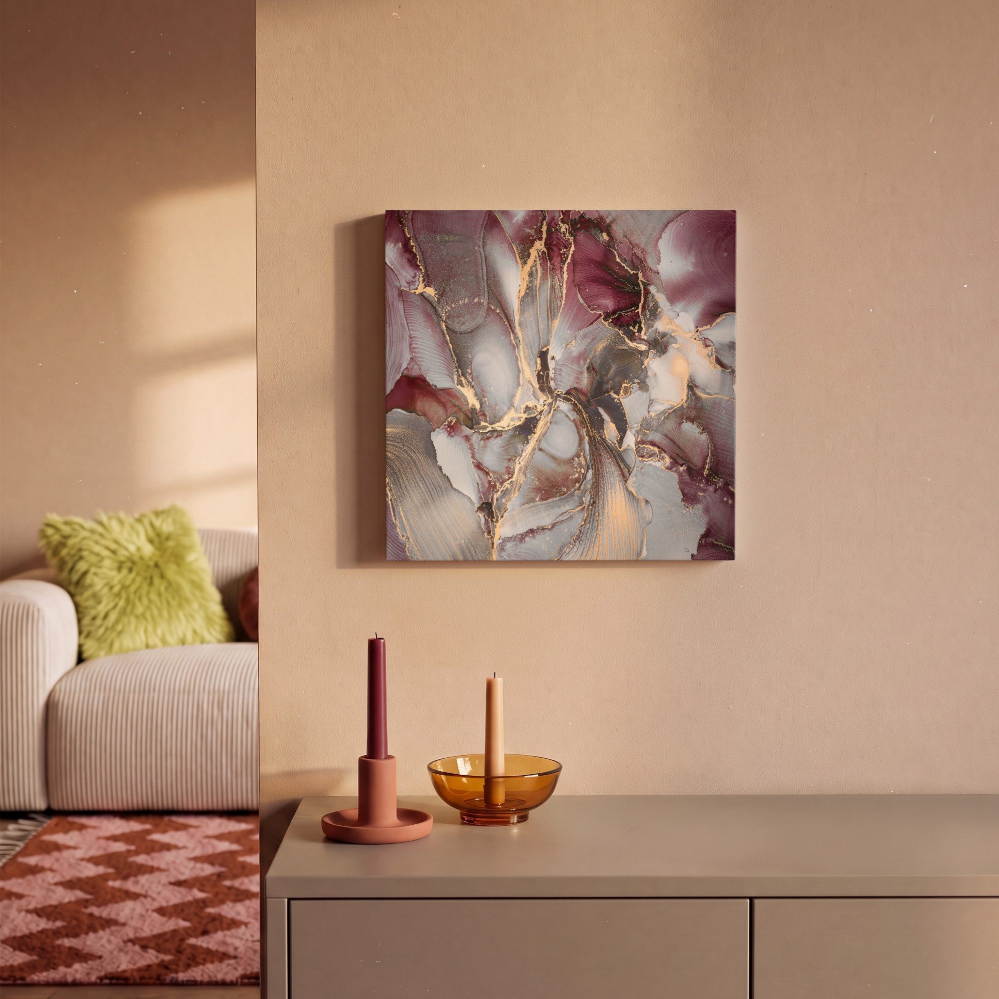 OneMillionCanvasses® Leinwandbild Gold - Marmor - Lila, Fotodruck (1 St), Leinwand Bilder Klein, Wand Dekoration Aesthetic 30x20 cm – Bild 2 von 5