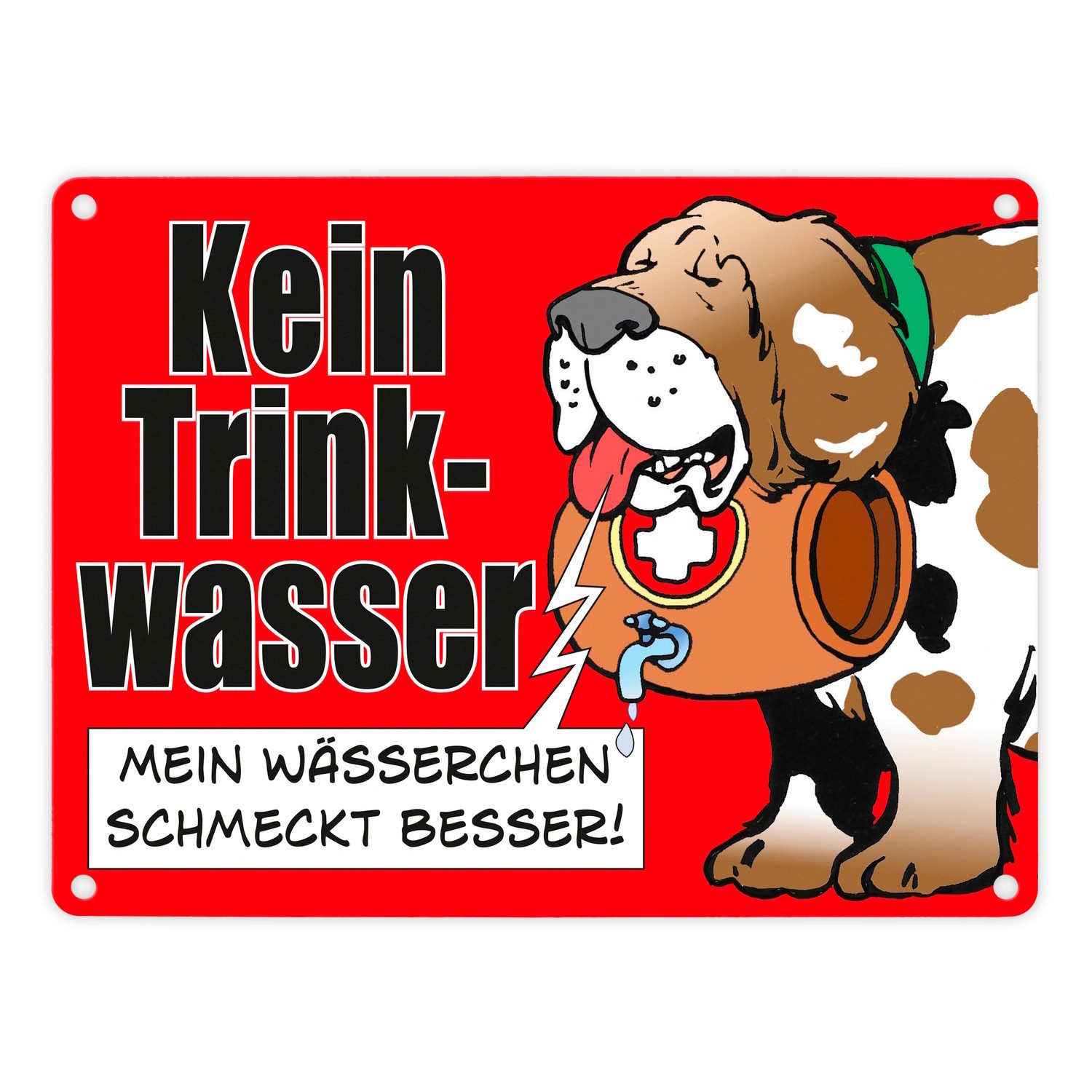 Metallschild Kein Trinkwasser Metallschild in 15x20 cm rot mit Schweizer Alpenhund