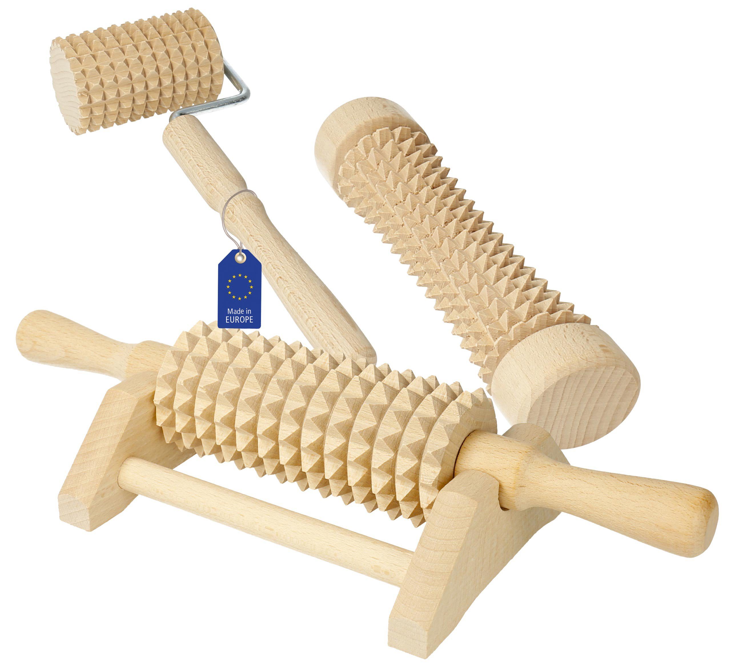 Lantelme Massageroller Holz Massage und Wellness Set für Hände Füße Nacken Körper, Massageset 3-tlg., 3er Seit, Massageroller, Fussmassageroller, Handmassageroller