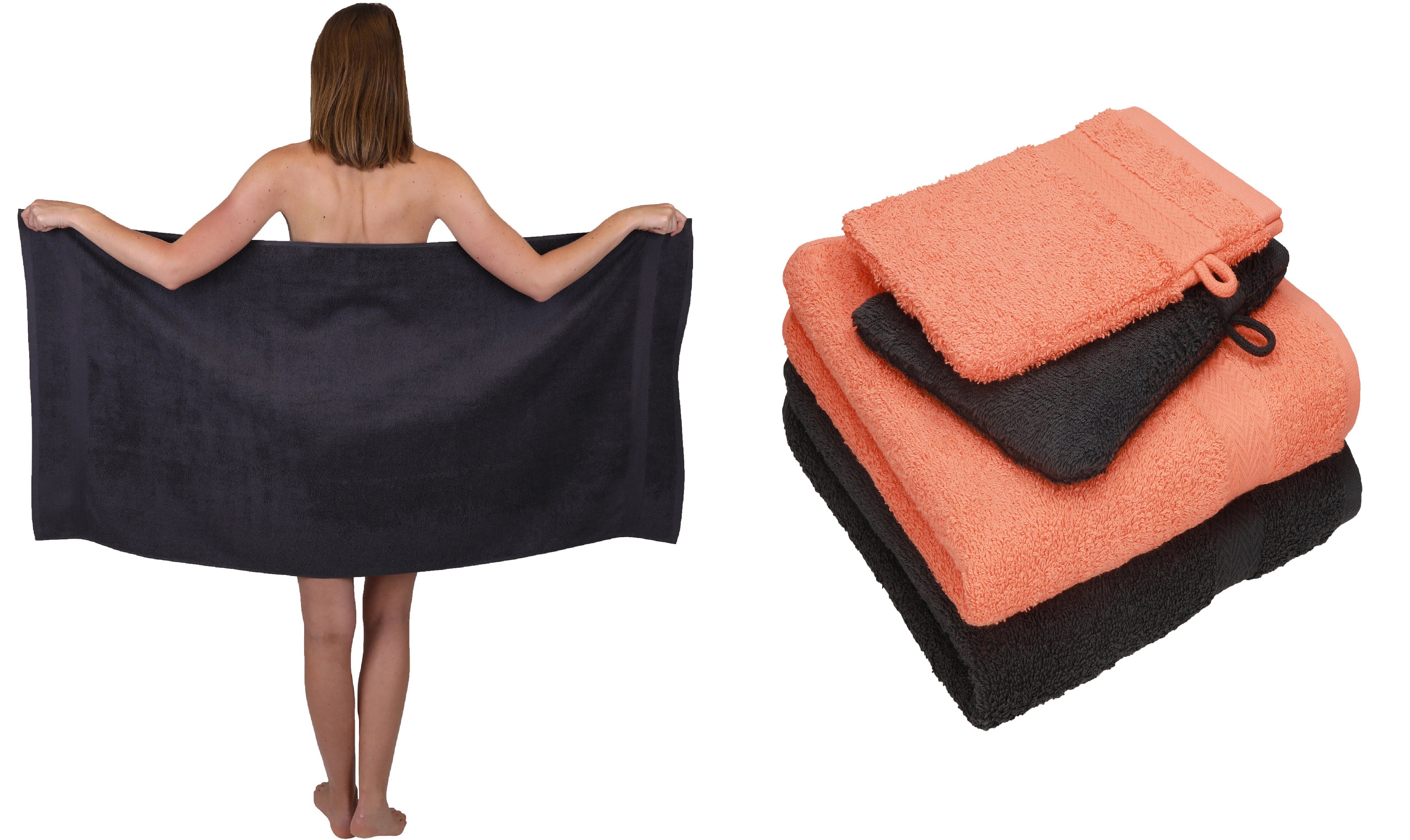Betz Handtuch Set 5 TLG. Handtuch Set SINGLE PACK 100% Baumwolle 1 Duschtuch 2 Handtücher 2 Waschhandschuhe, 100% Baumwolle graphit grau und orange