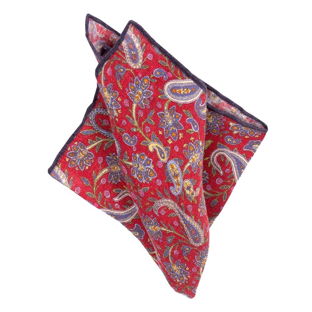 BGENTS Einstecktuch Handrolliertes Leineneinstecktuch mit Paisley-Muster, Farbintensiver Druck Rot | Einstecktücher