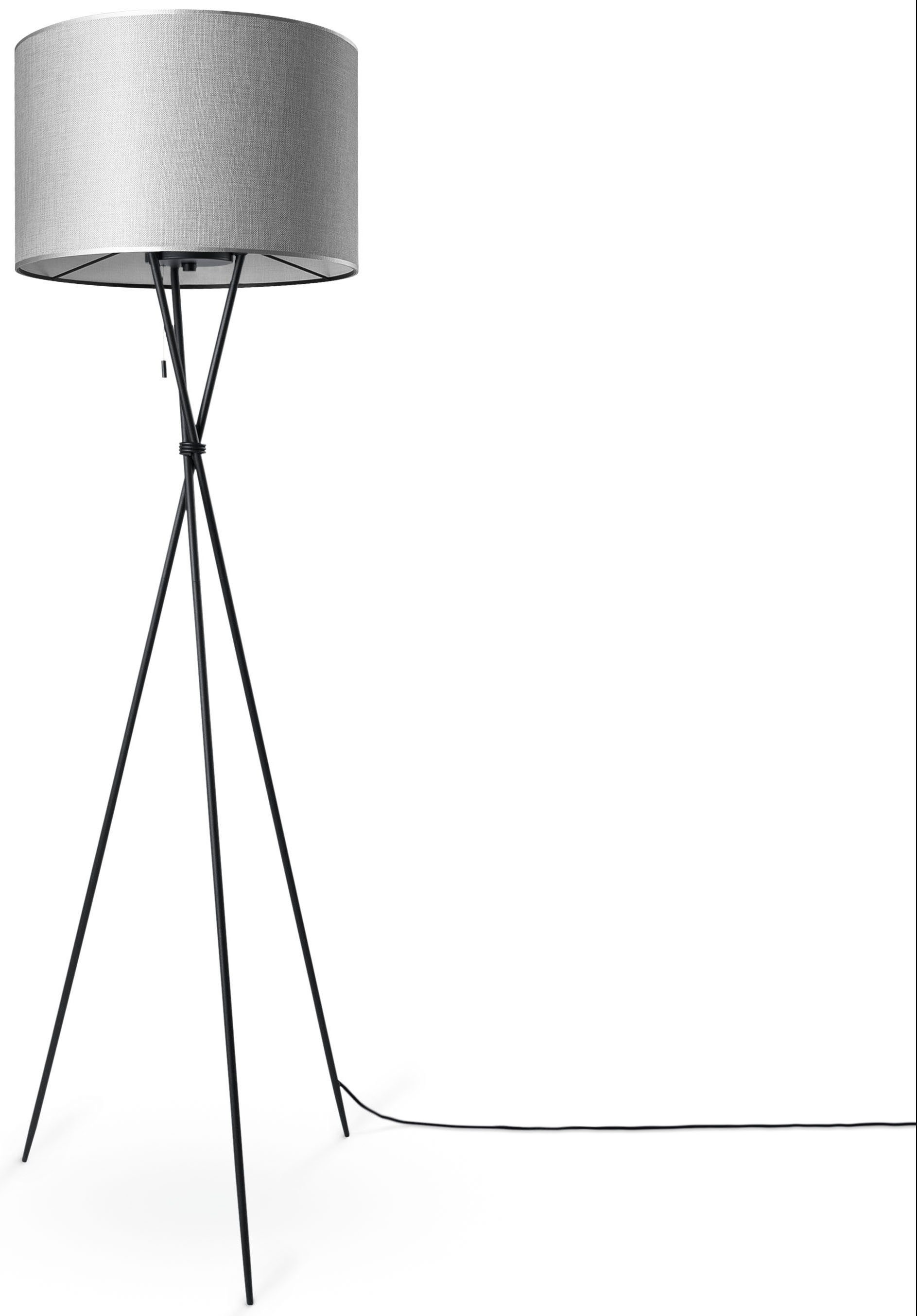 Paco Home Stehlampe KATE COLOR, ohne CANVAS Standleuchte Stoffschirmlampe Dreibein Wohnzimmer Leuchtmittel, Schirm UNI Textil E27