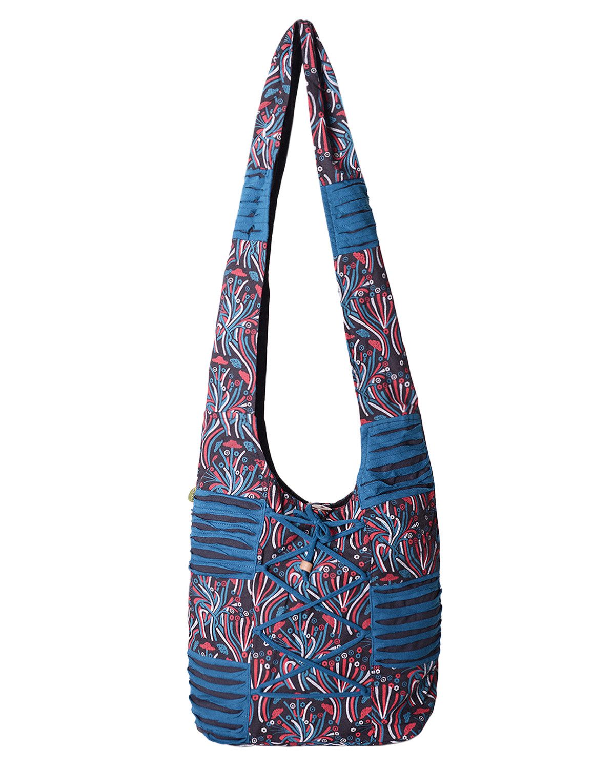 Vishes Beuteltasche Schultertasche Baumwolle Stofftasche mit Kreuzschnürung, Alternative Bekleidung, Ethno, Hippie, Retro Style