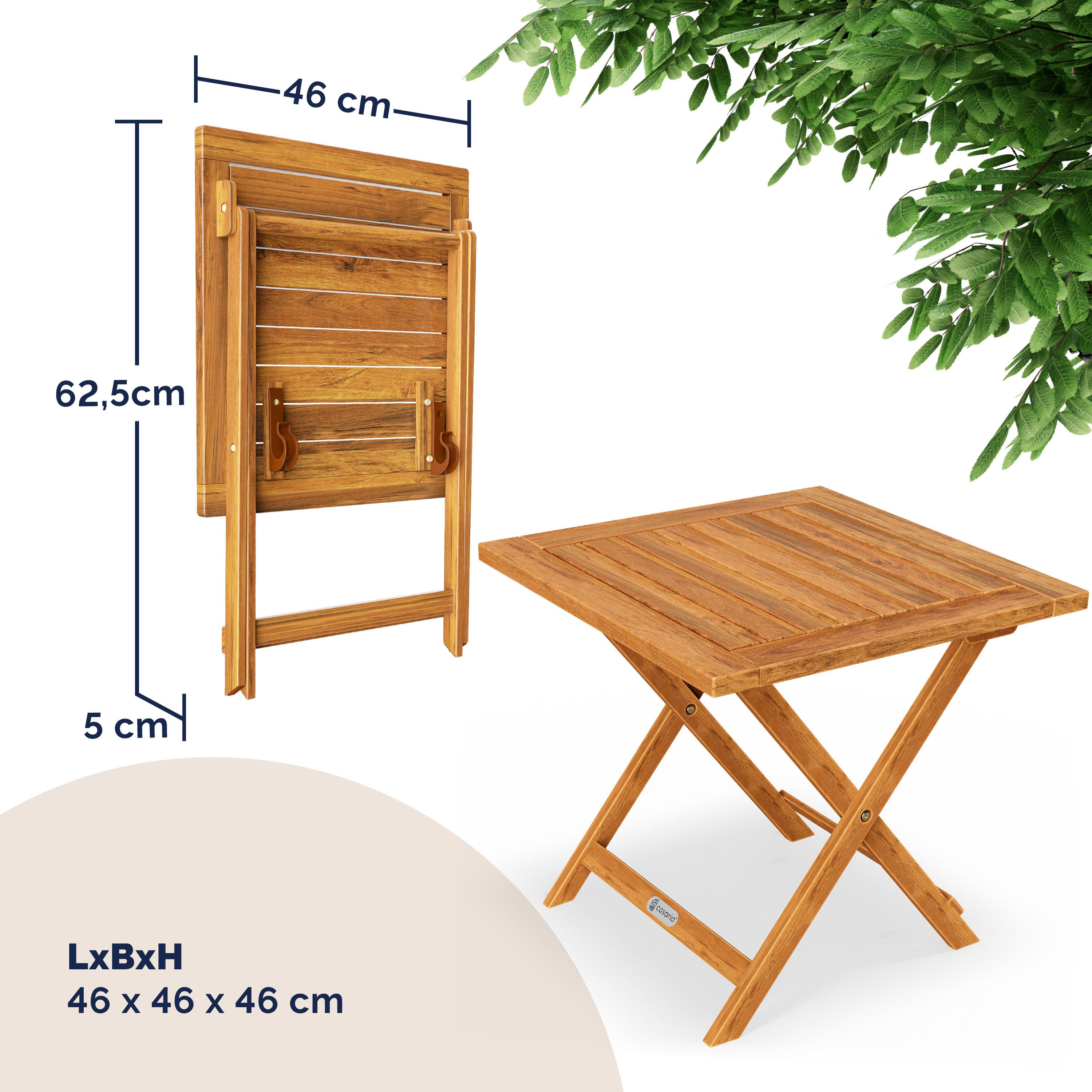 Casaria Klapptisch Akazie (1-St), Holz Vollmontiert Klappbar 80kg Belastbar 46x46cm wetterfest Balkon – Bild 4 von 5