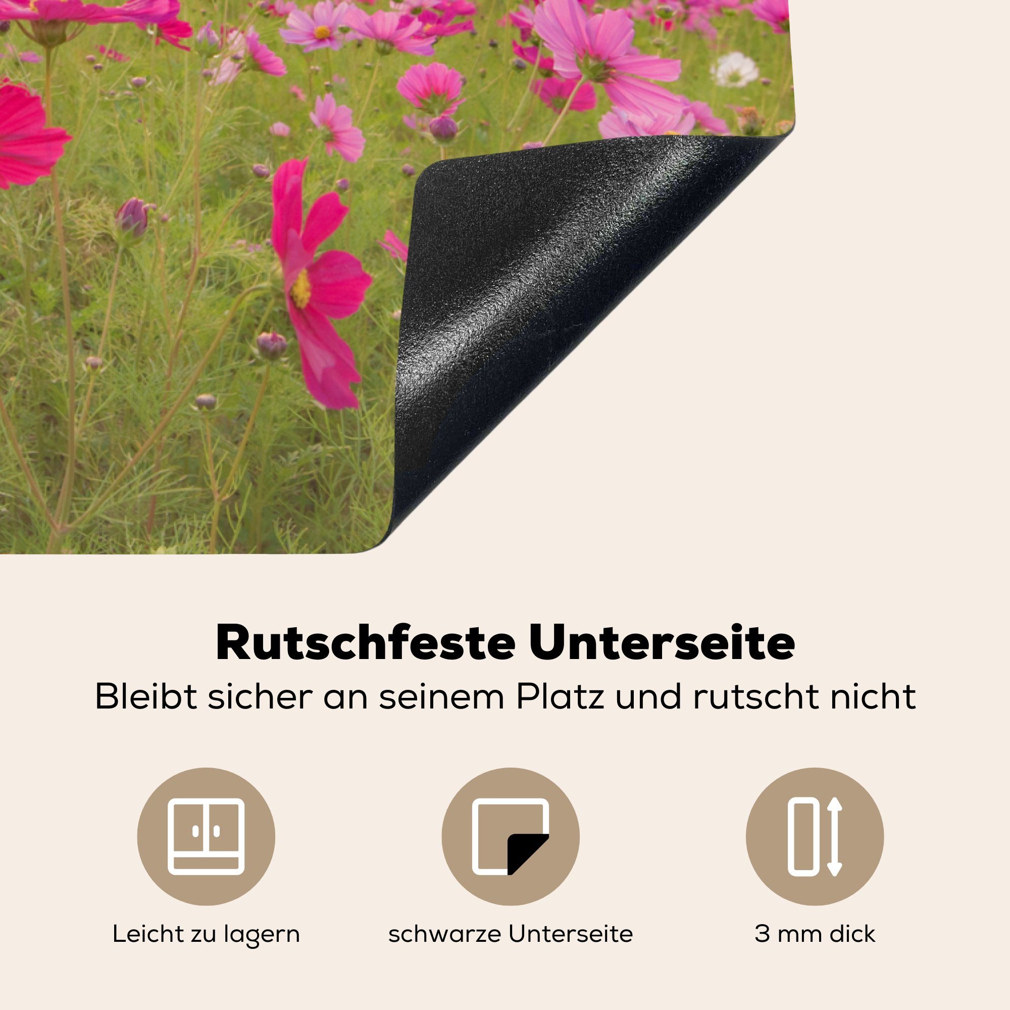 cm, 81x52 Blumenwiese Vinyl, Rosa Mohnblumen, die tlg), Schutz Induktionskochfeld küche, Herdblende-/Abdeckplatte MuchoWow (1 für Ceranfeldabdeckung - -