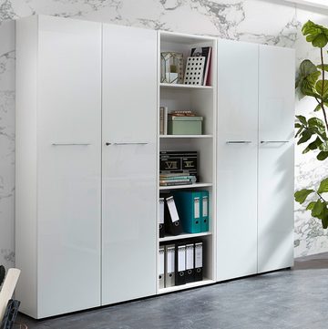 Lomadox Aktenschrank MONTERO-01 Ordnerschrank mit weißen Glasfronten abschließbar BxHxT 80x196x37cm