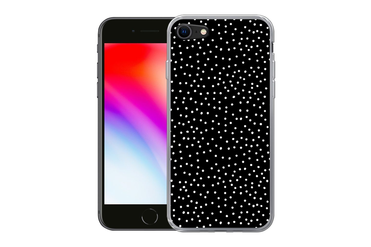 MuchoWow Handyhülle für Apple iPhone 7 Polka dots - Schwarz - Weiß, Smartphone-Bumper, Print, Handy Schutzhülle Dünn