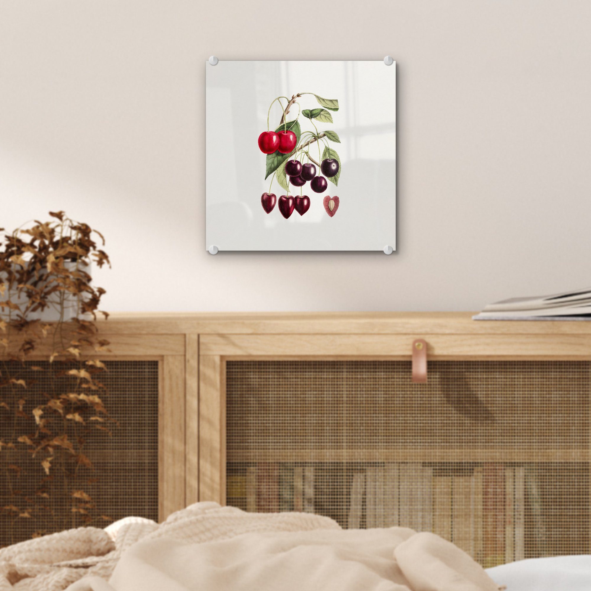 Foto Bilder (1 Wandbild MuchoWow - - Kirschen Wanddekoration Acrylglasbild - Jahrgang, - auf St), - Glas Obst Glas Glasbilder auf
