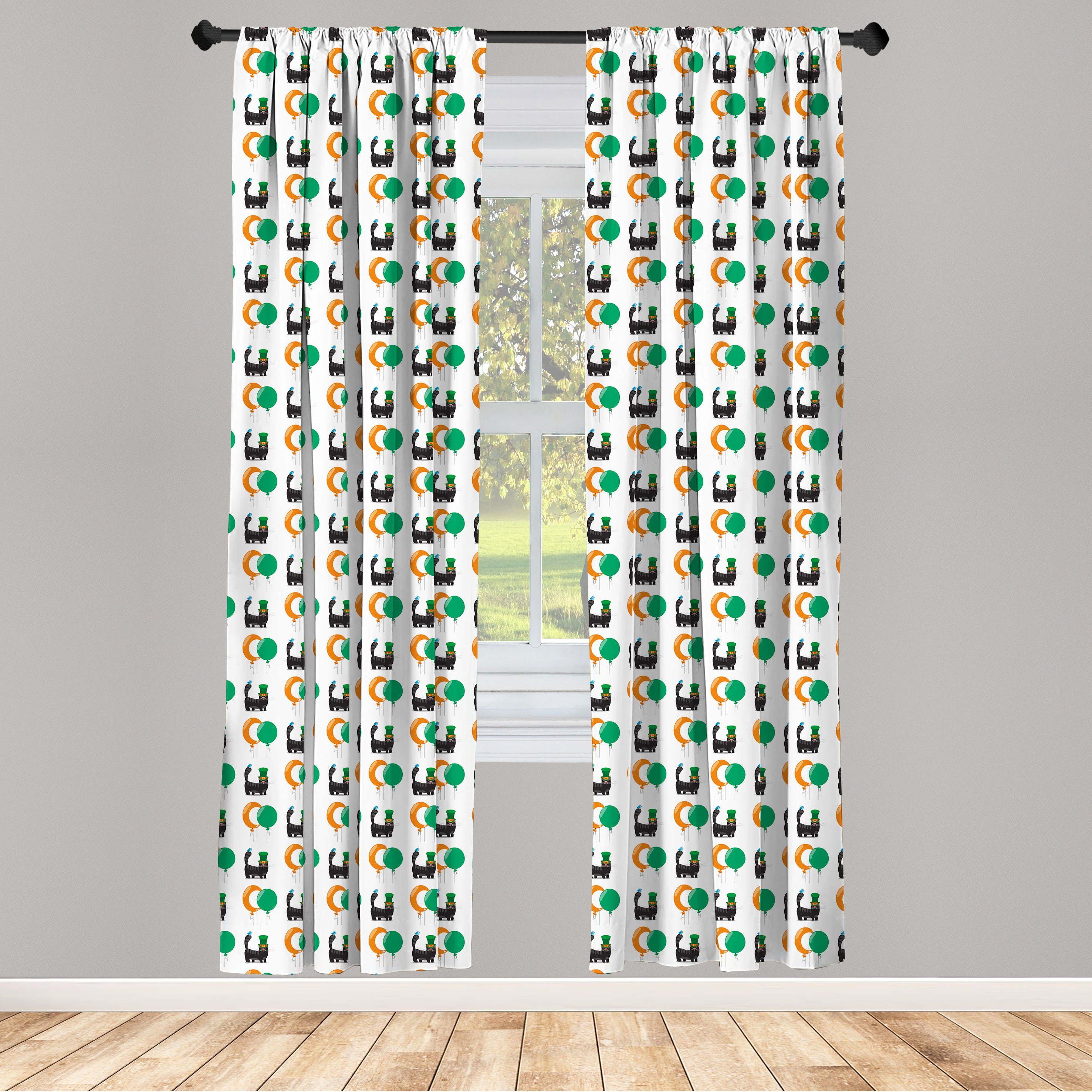 Gardine Vorhang für Wohnzimmer Schlafzimmer Dekor, Abakuhaus, Microfaser, Kobold Katze und Vogel-Ballone