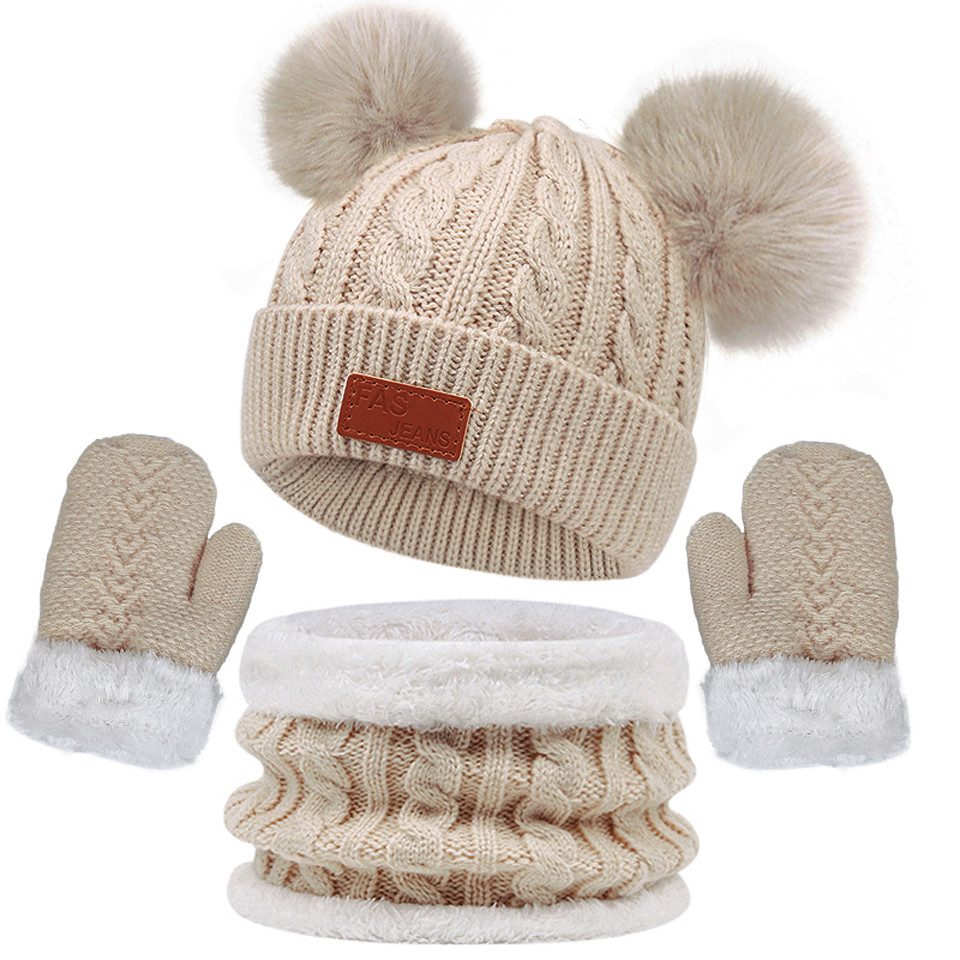 Coonoor Filzhut Kinder Mütze Schal Handschuhe Set (3-St) Niedliches Design Geeignet fur 1-4 Jahre alte Kinder Unisex