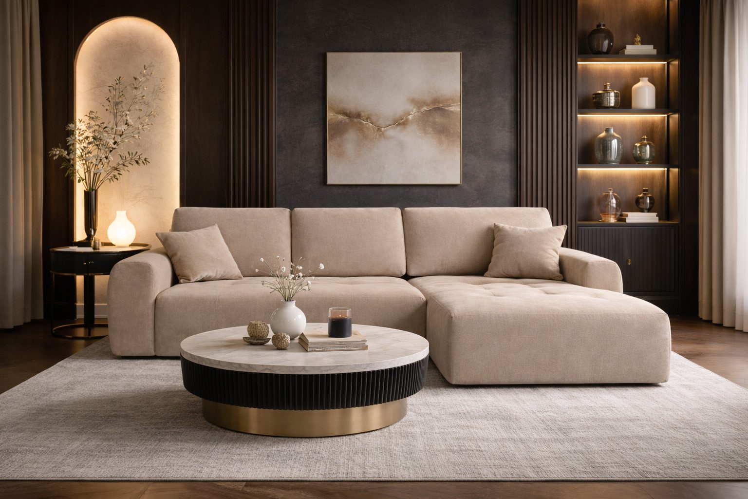 Ecksofa mit Schlaffunktion und Bettkasten Ivo XL aus Veloursstoff Salvador