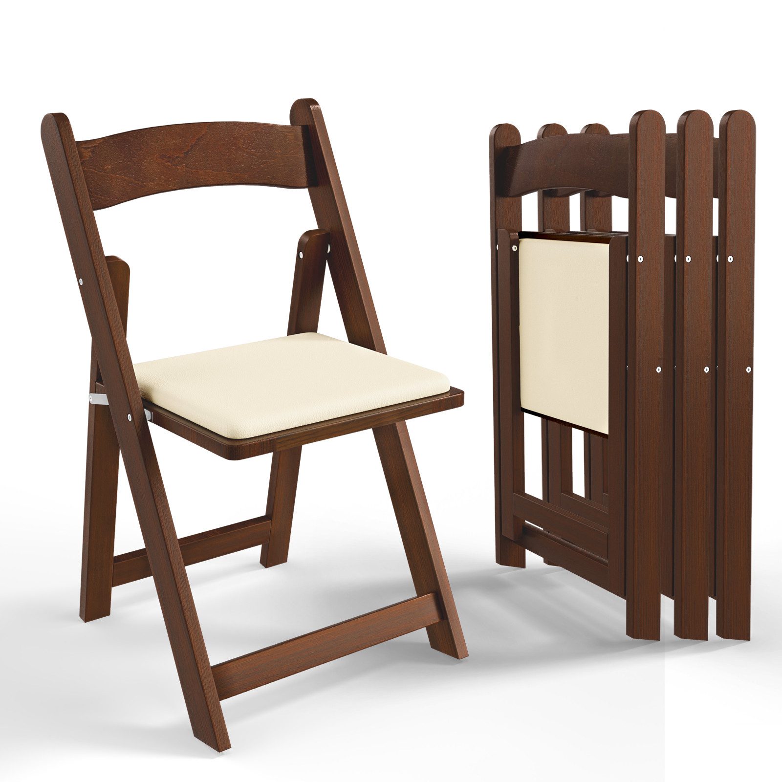 VINGLI Klappstuhl 1er/4er gepolstert aus Holz, Essstuhl ergonomisch & platzsparend (4 St), bis 159 kg, 44 x 43 x 78 cm, Walnussbraun/Naturholzfarbe
