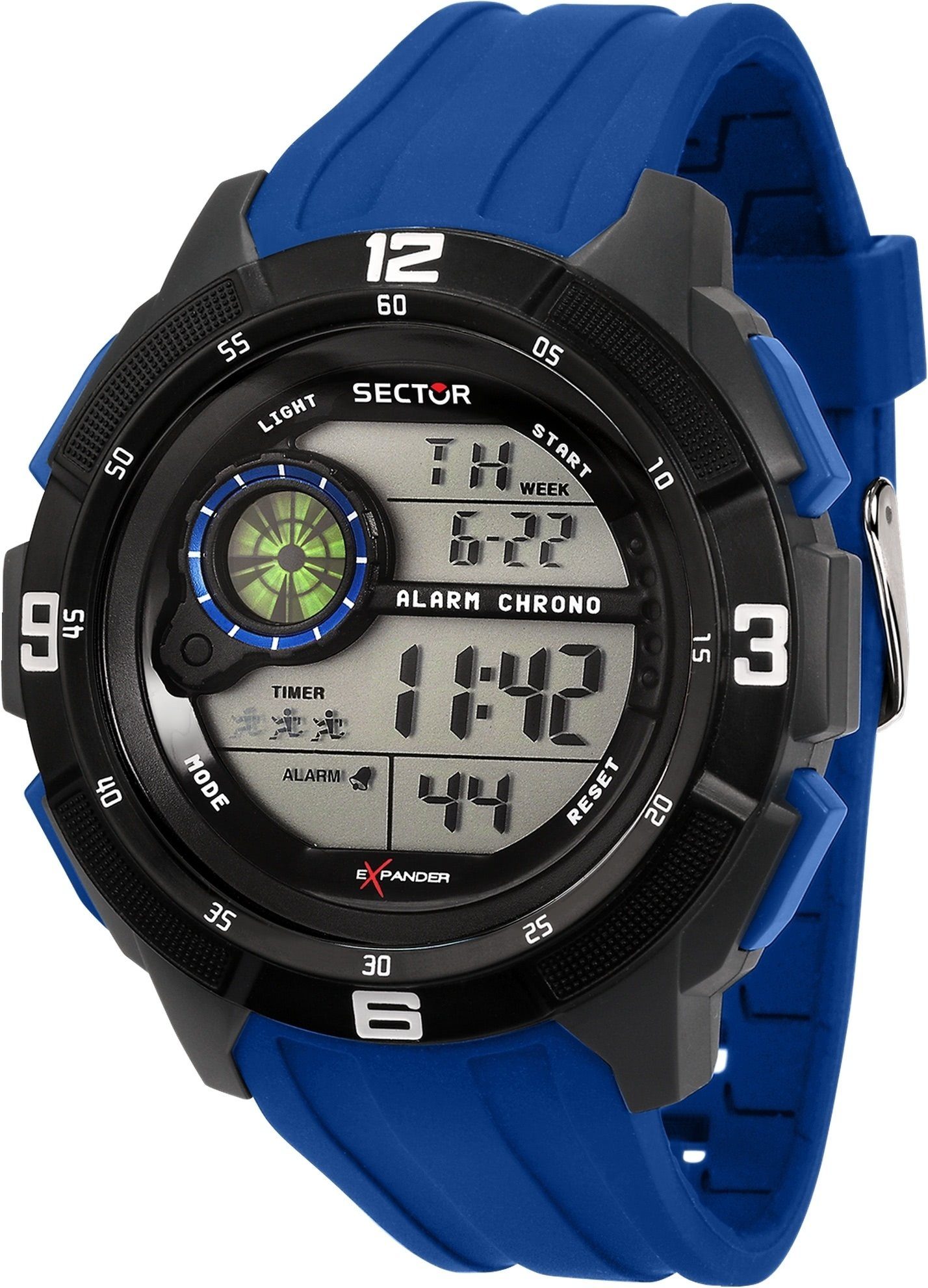 Sector Digitaluhr Sector Herren Armbanduhr Digital, (Digitaluhr), Herren Armbanduhr eckig, groß (47x41,1mm) Silikonarmband blau, Casual