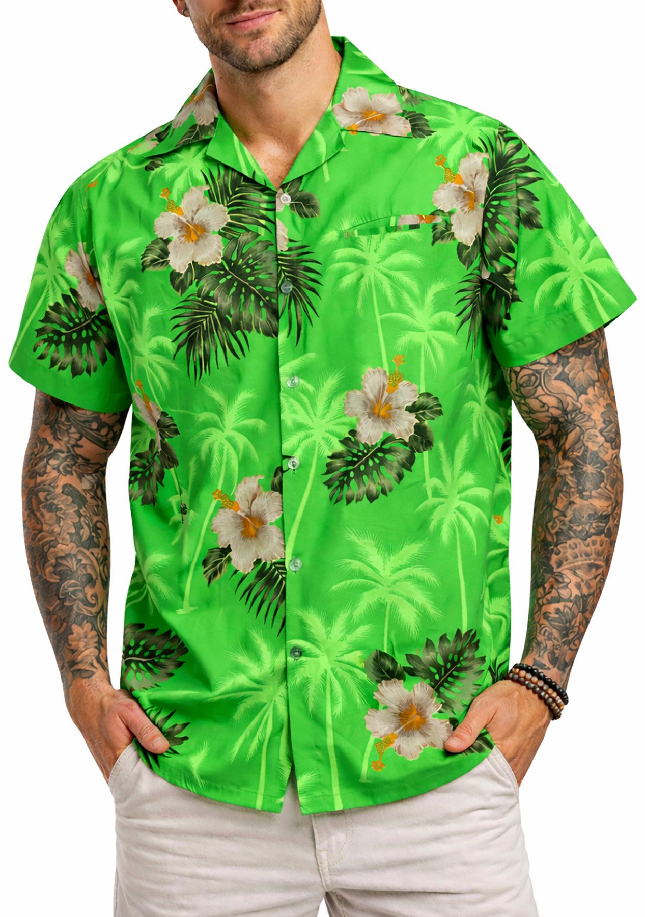 King Kameha Hawaiihemd "Small Flower" Funky Hawaii-Hemd Herren Kurzarm Fronttasche Sommerhemd