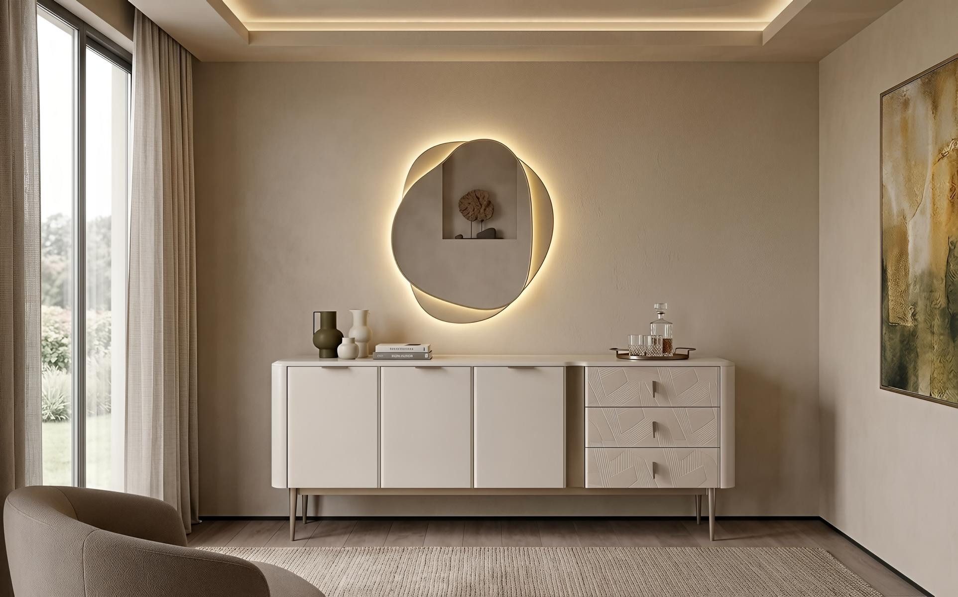 JVmoebel Sideboard Sideboard Set Sideboard Spiegel Modern Beige Edel Kommode Anrichte (2 St), Made in Europa